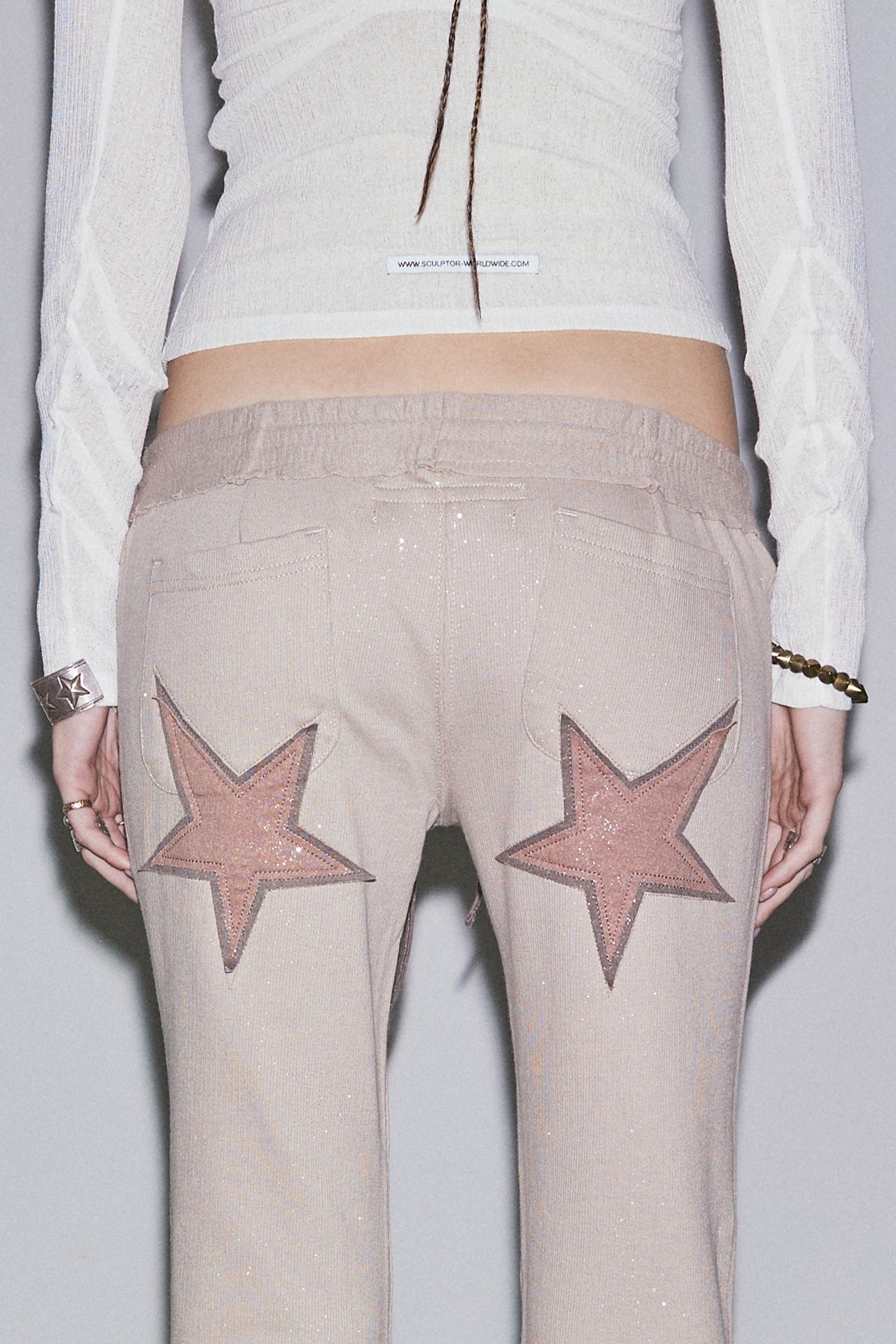 Glitter Boots Cut Sweatpants Beige