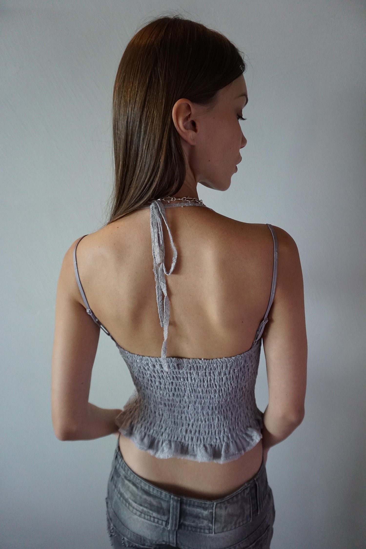 90s Glossy Corset Top Gray