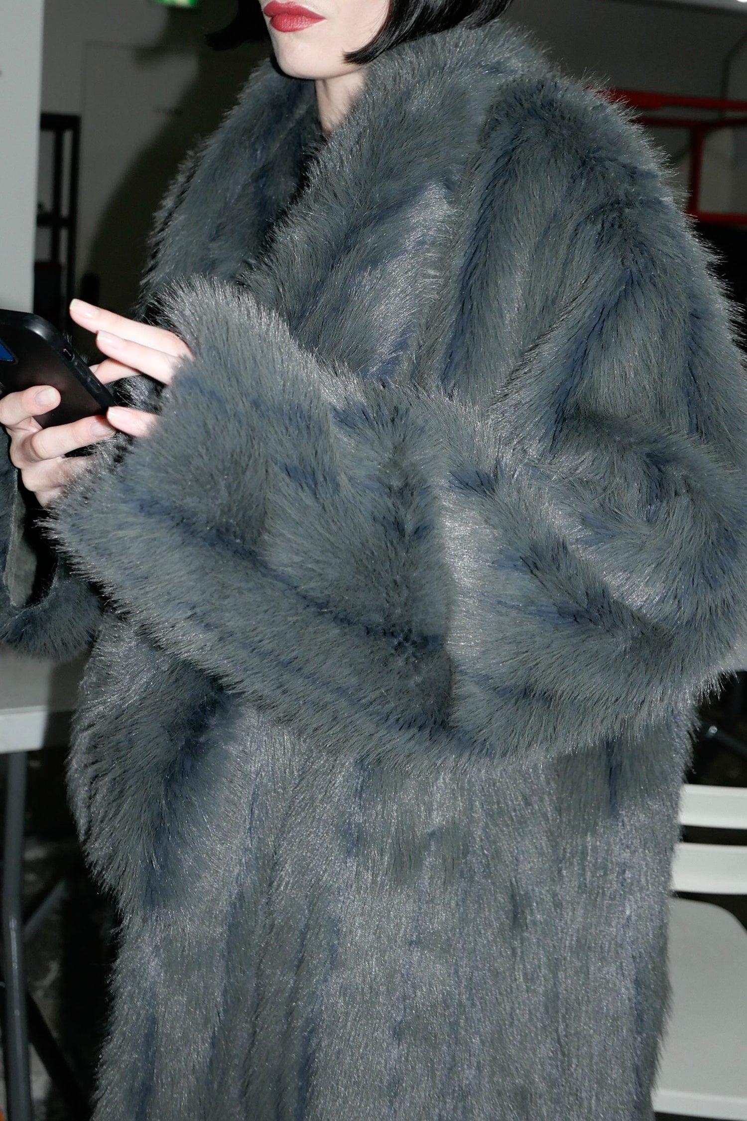 Reversible Faux Mouton Coat Moss
