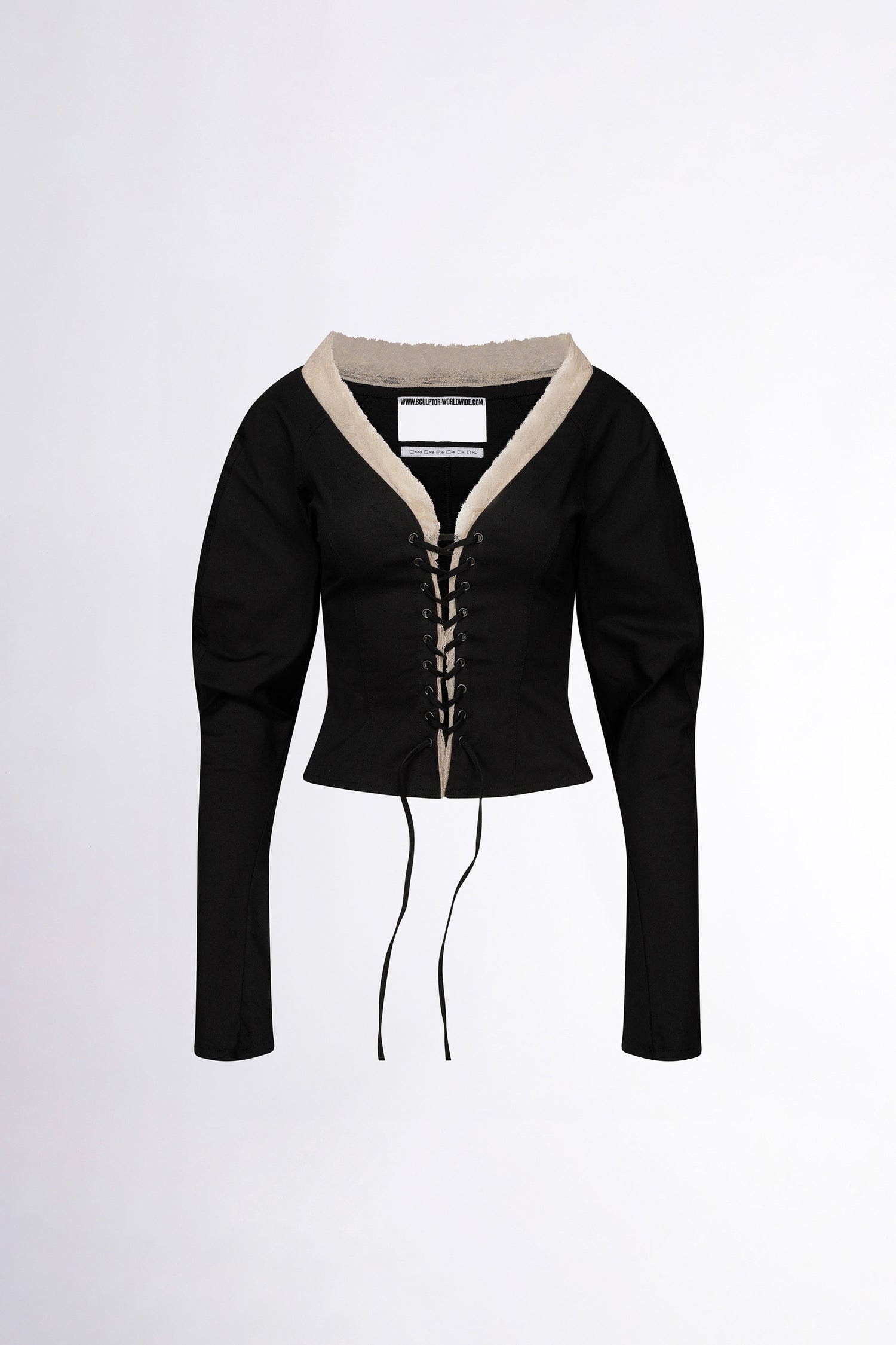 Layered Lace Up Blouse Black