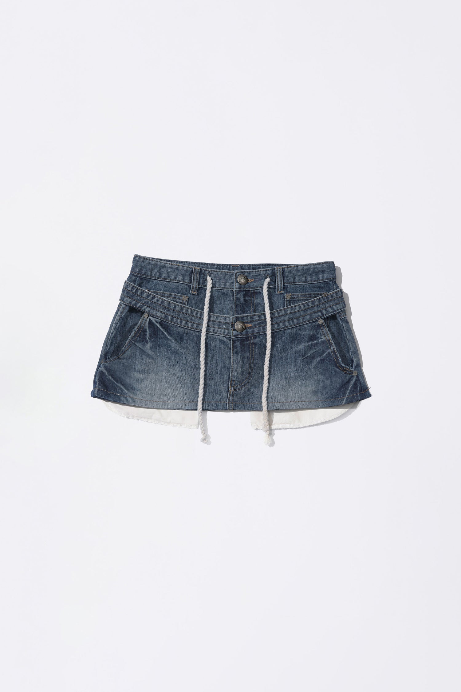Apron Layered Mini Skirt Mid Blue
