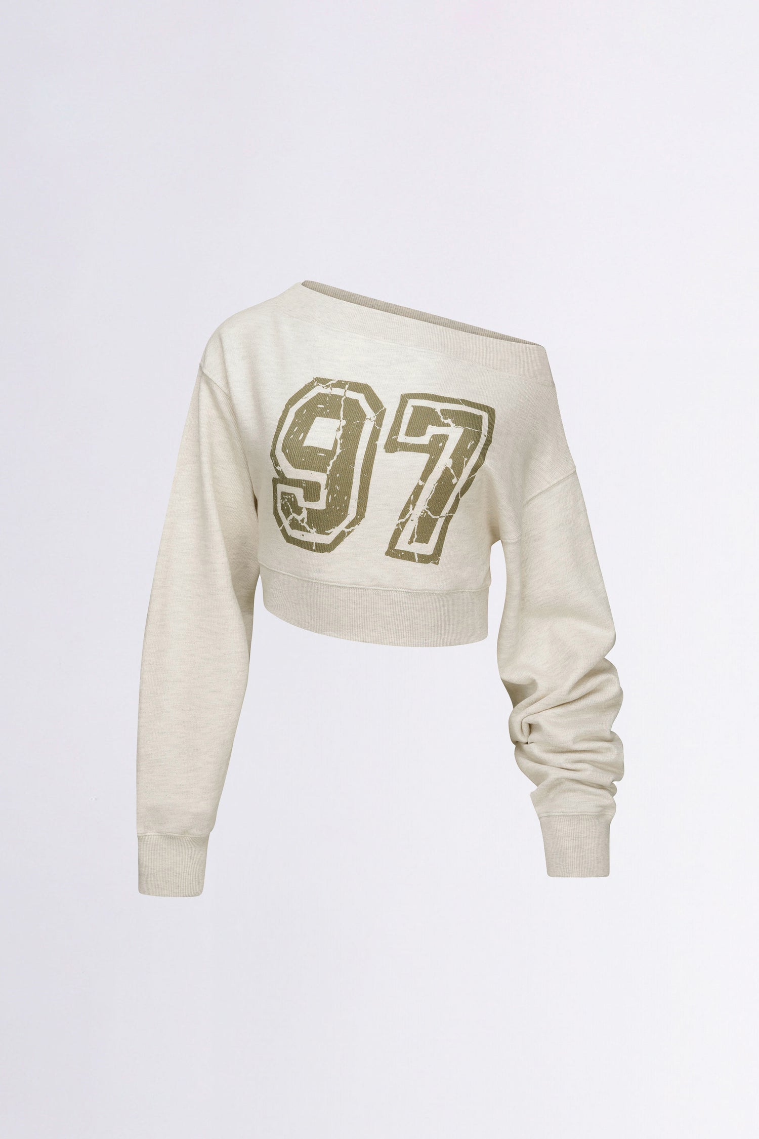 Off-Shoulder Cropped Sweatshirt White Melange