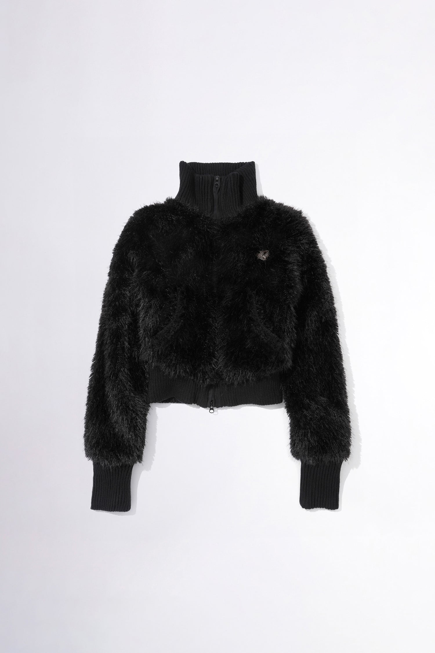 Faux Fur Zip-Up Jacket Black