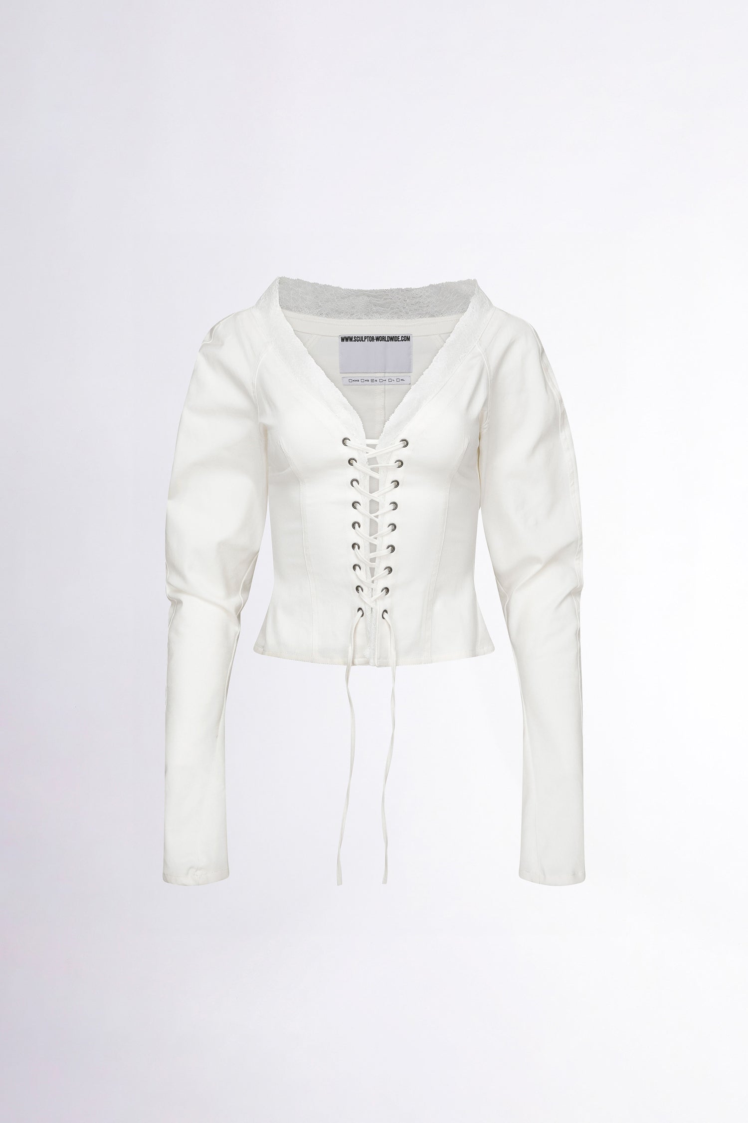 Layered Lace Up Blouse Ivory
