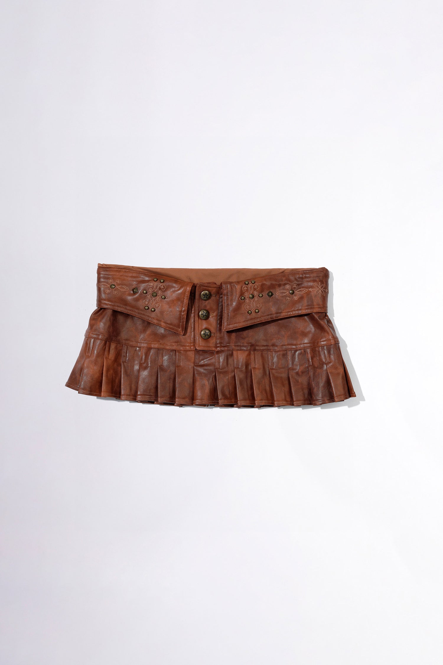 Western Faux Leather Micro Skirt Red Brown