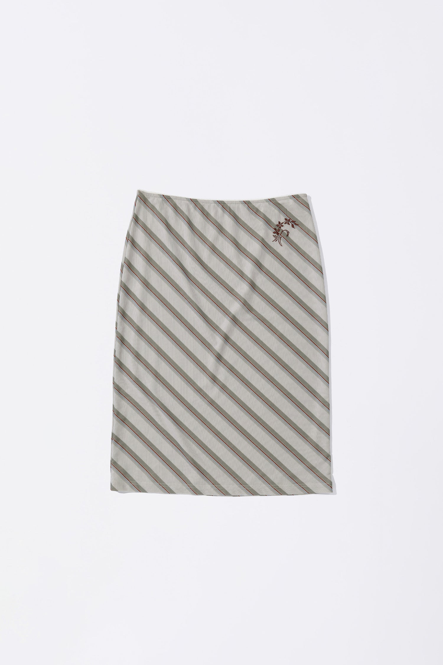 Mesh Stripe Midi Skirt Beige