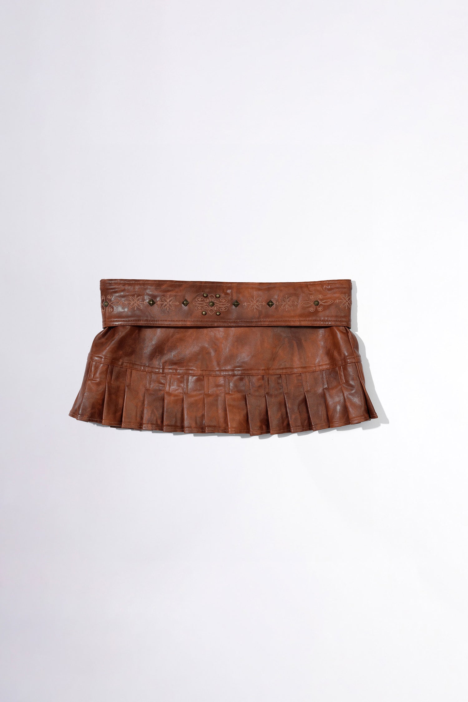 Western Faux Leather Micro Skirt Red Brown