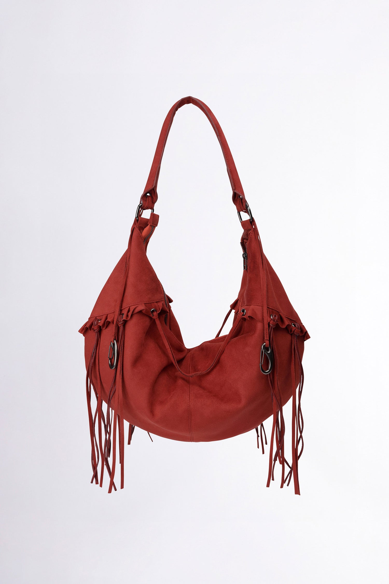 Faux Suede String Hobo Bag Brick Red