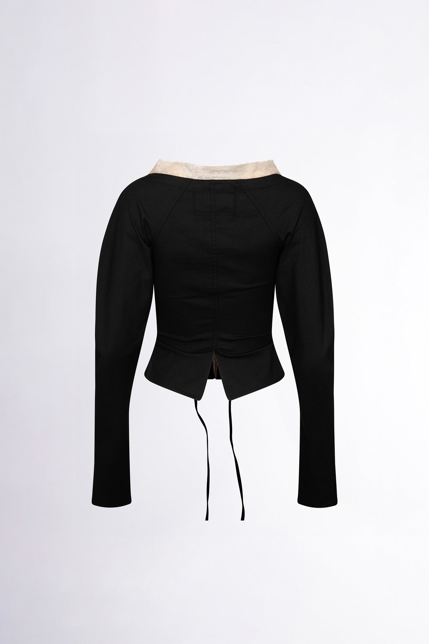 Layered Lace Up Blouse Black