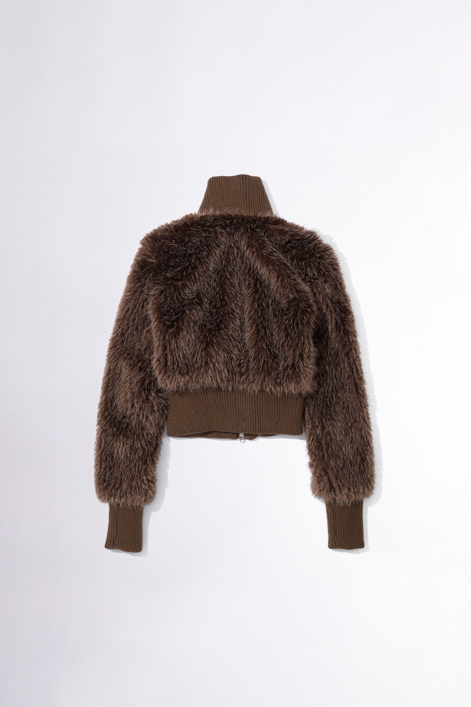Faux Fur Zip-Up Jacket Brown