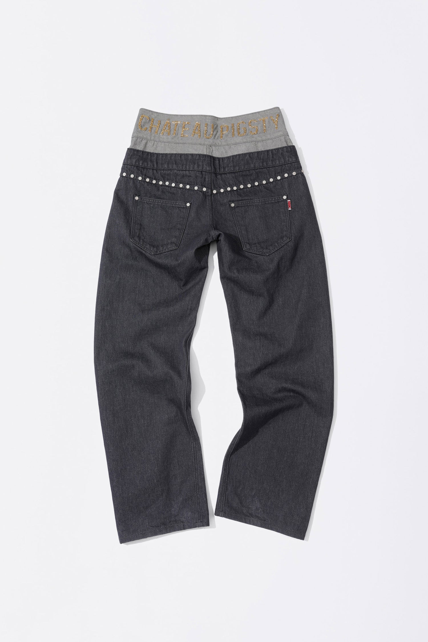 Beaded Layered Denim Pants Nonfade Gray