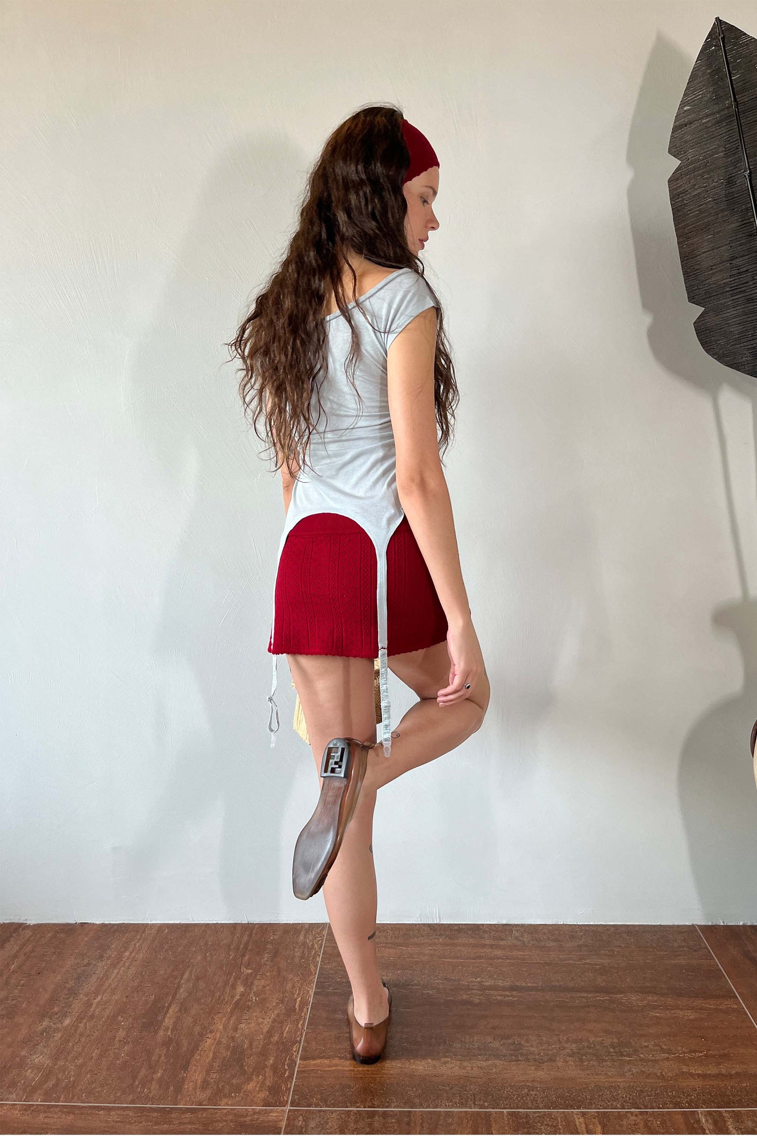 Eyelet Knit Skort Red