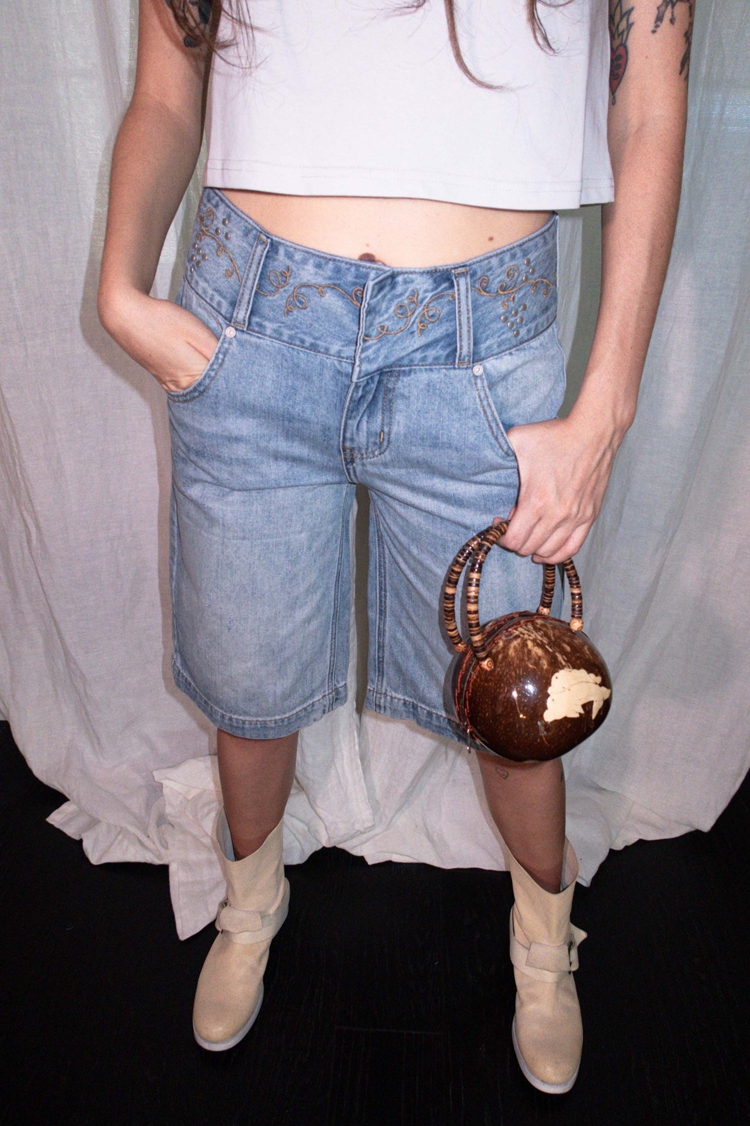 Vine Half Denim Pants Ice Blue