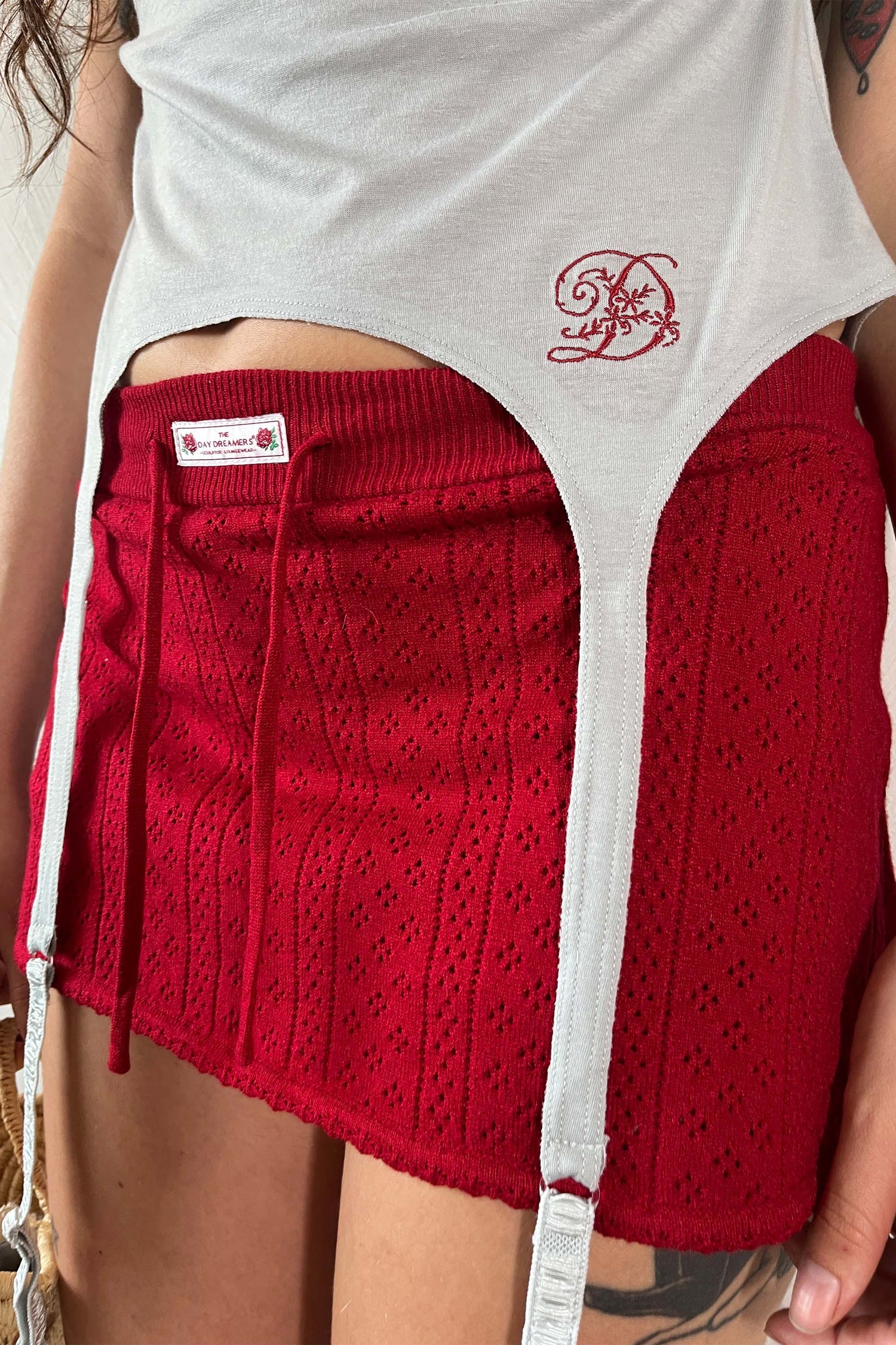 Eyelet Knit Skort Red