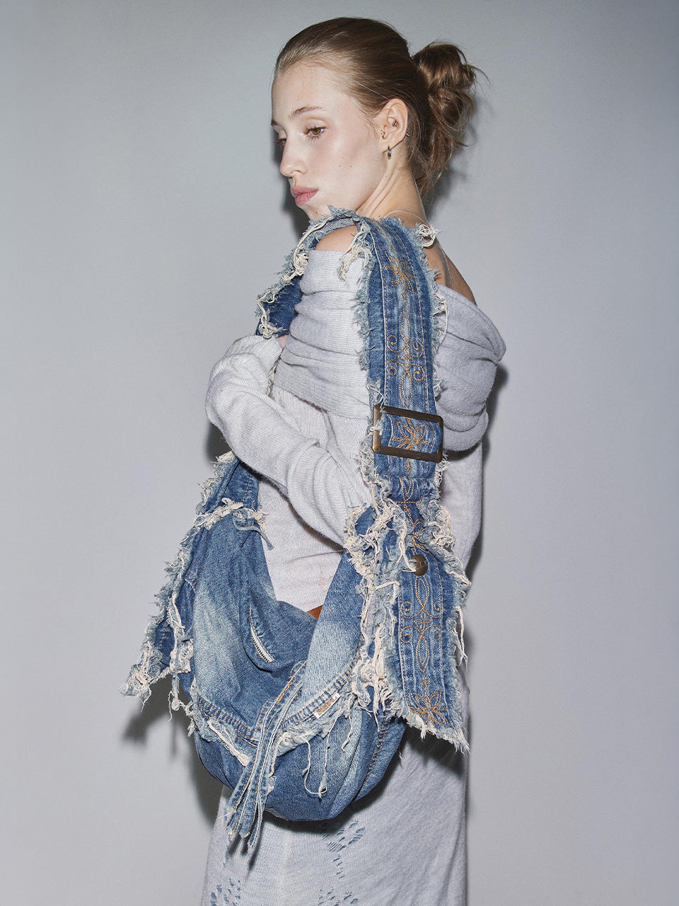 Destroyed Denim Duffel Bag Vintage Blue