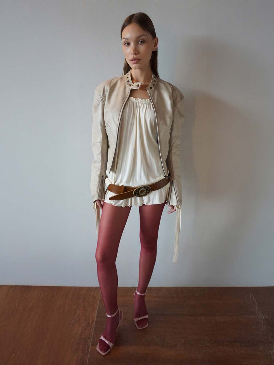 Emboss Faux Leather Bomber Ivory – Sculptor