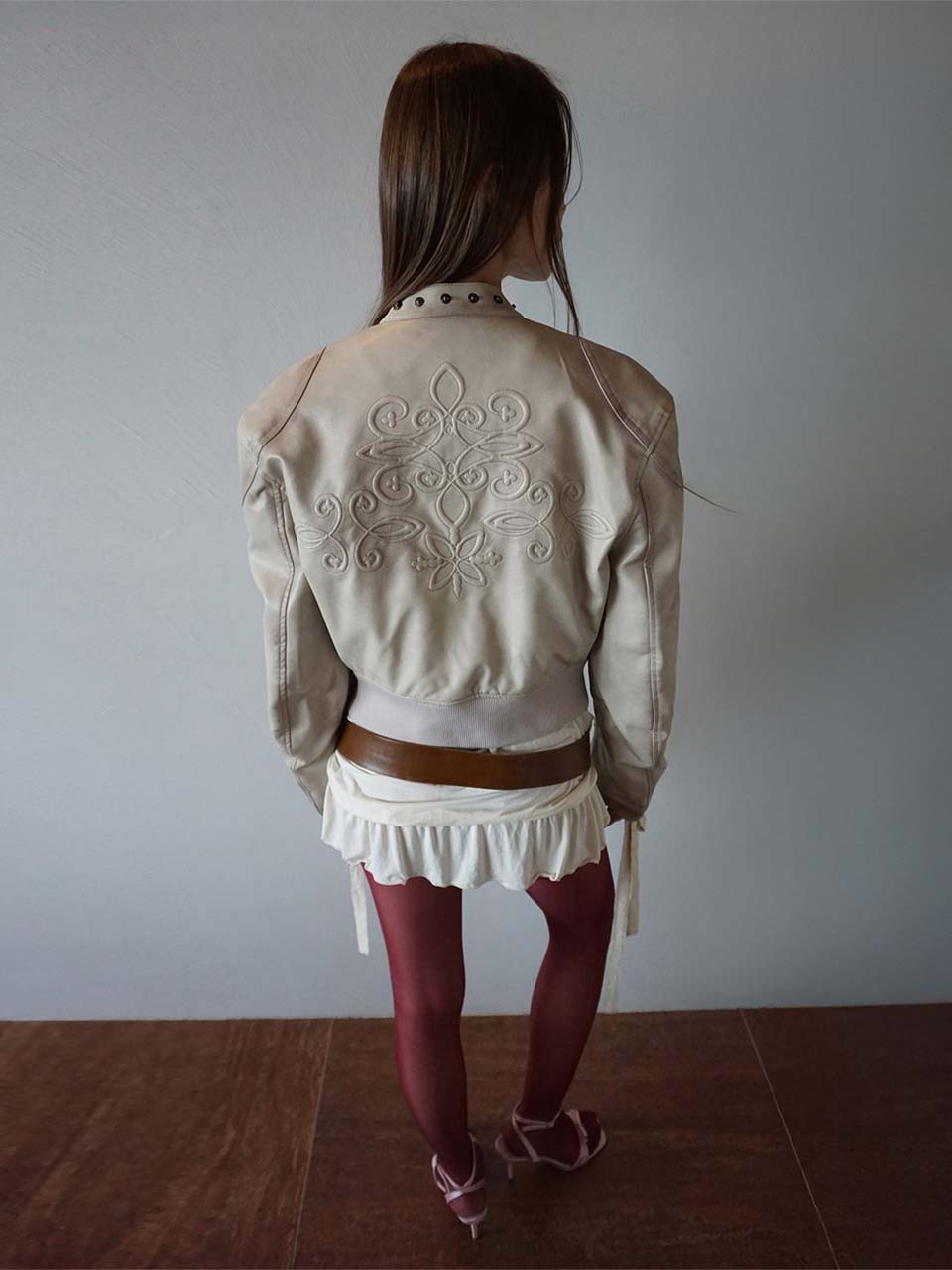 Emboss Faux Leather Bomber Ivory – Sculptor