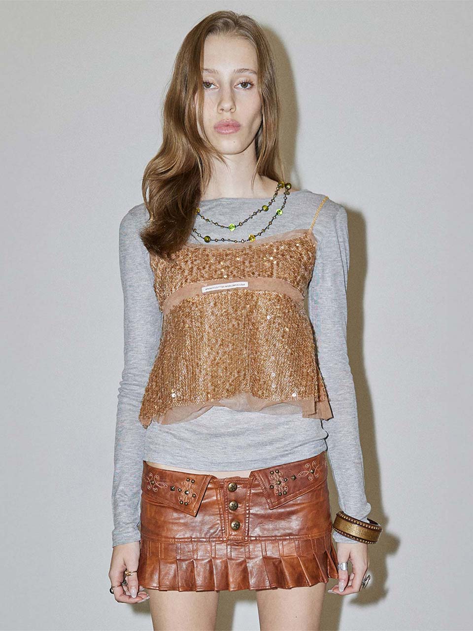 Sequin Layered Camisole Brown