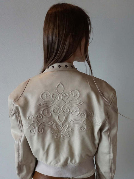 Emboss Faux Leather Bomber Ivory – Sculptor