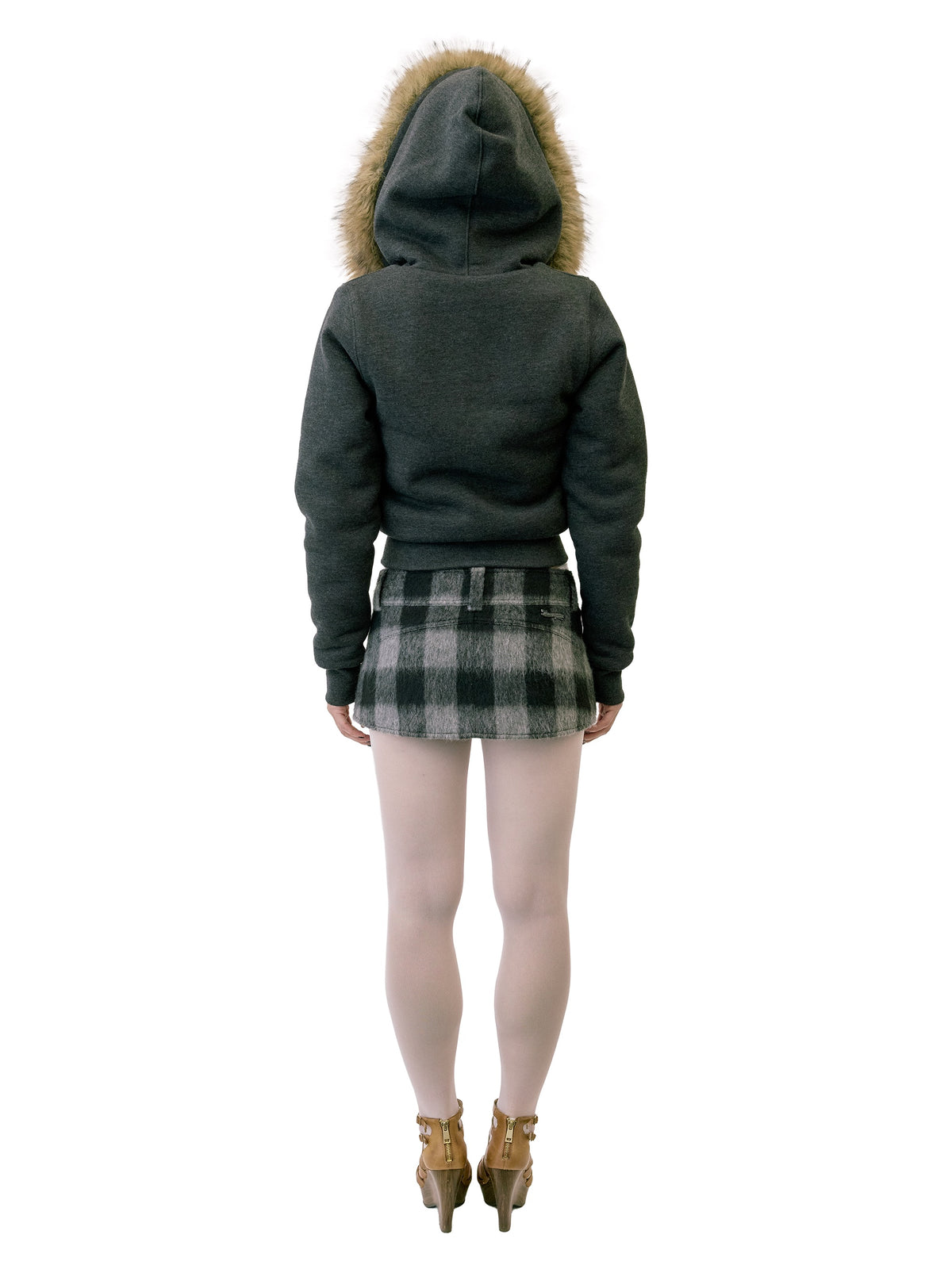 Applique Teddy Hooded Zip-Up Melange Charcoal