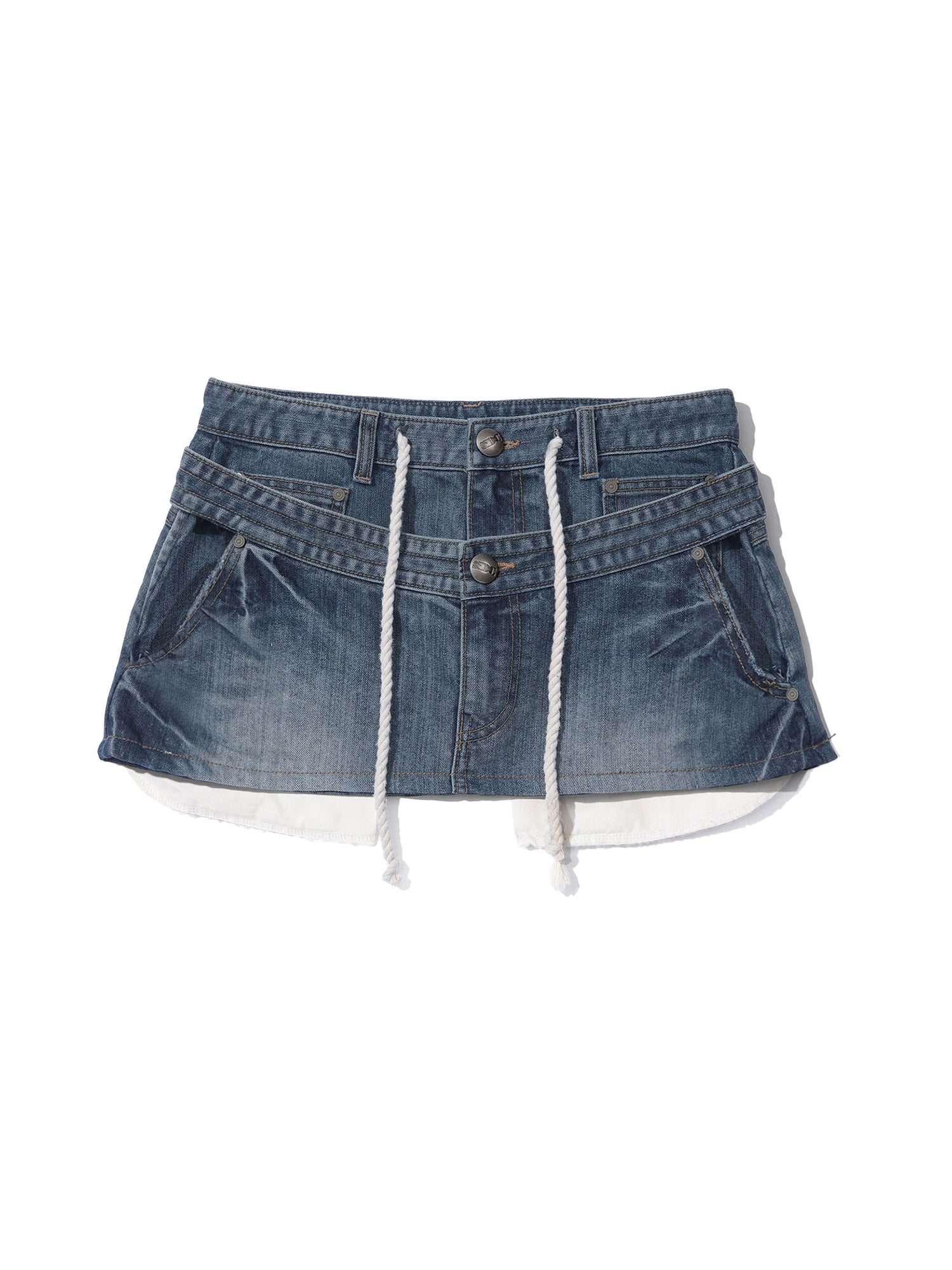 Apron Layered Mini Skirt Mid Blue