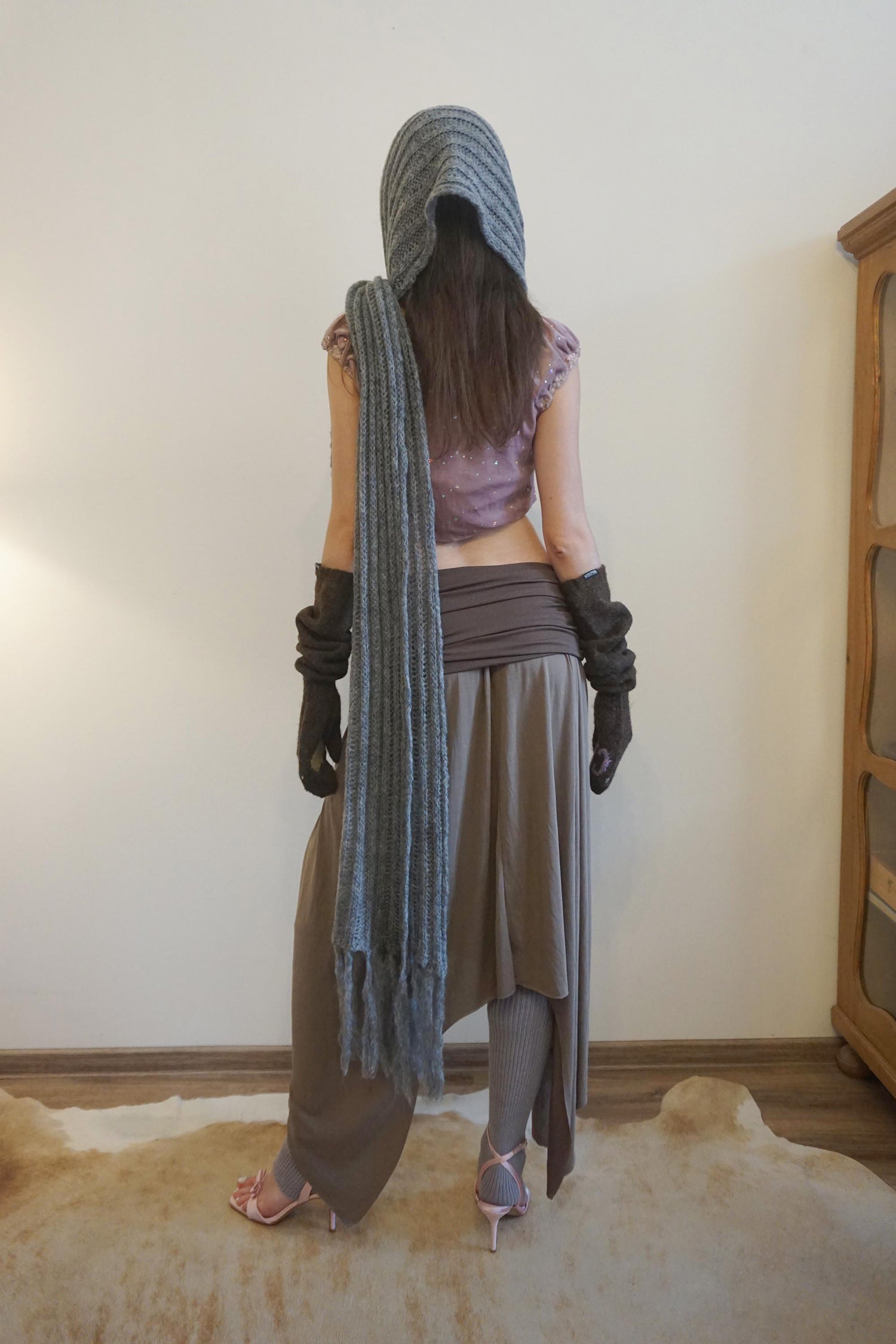 Draping Unbalance Skirt Ash Brown