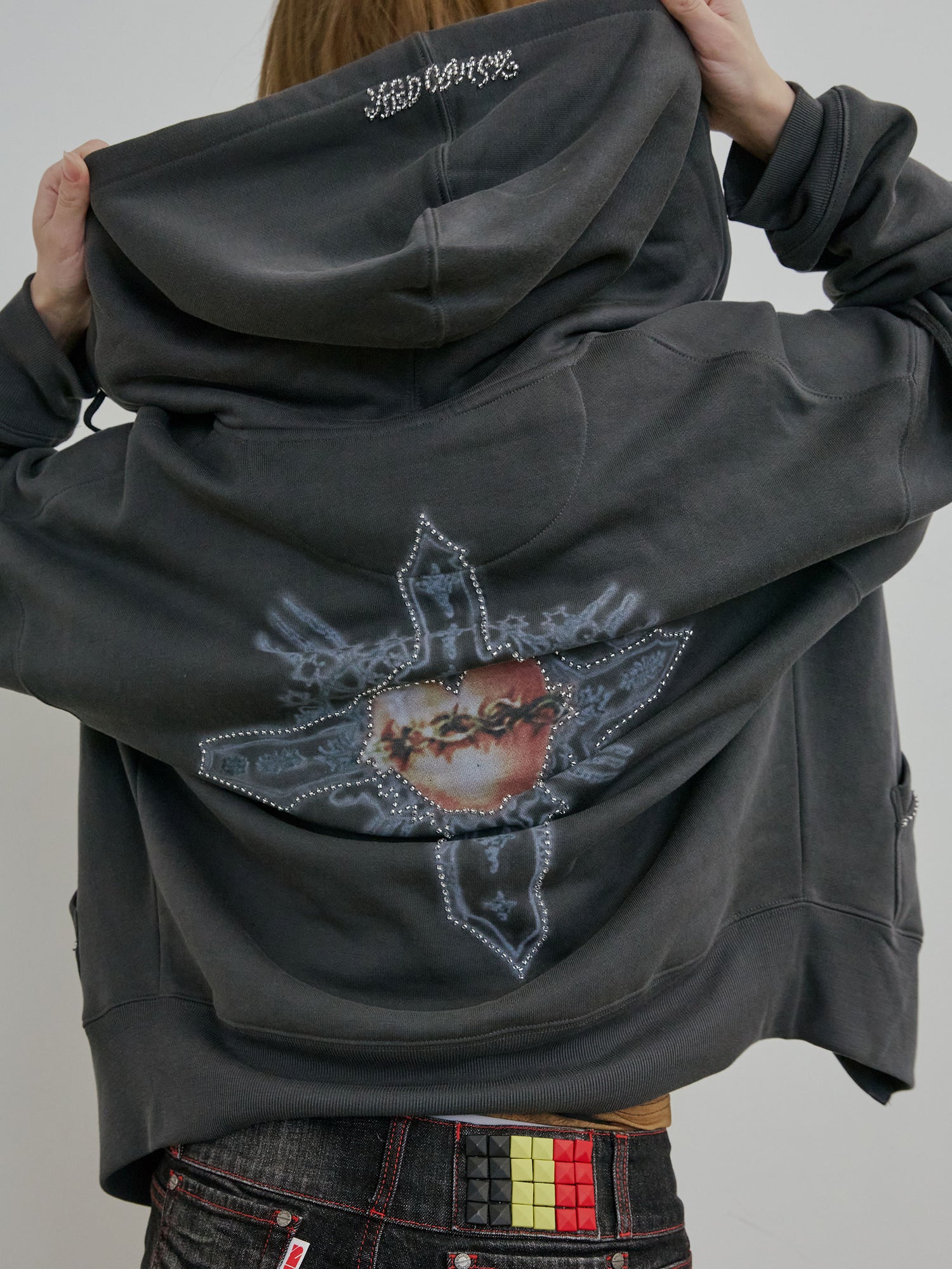 Beaded Saint Hoodie Zip-Up Charcoal