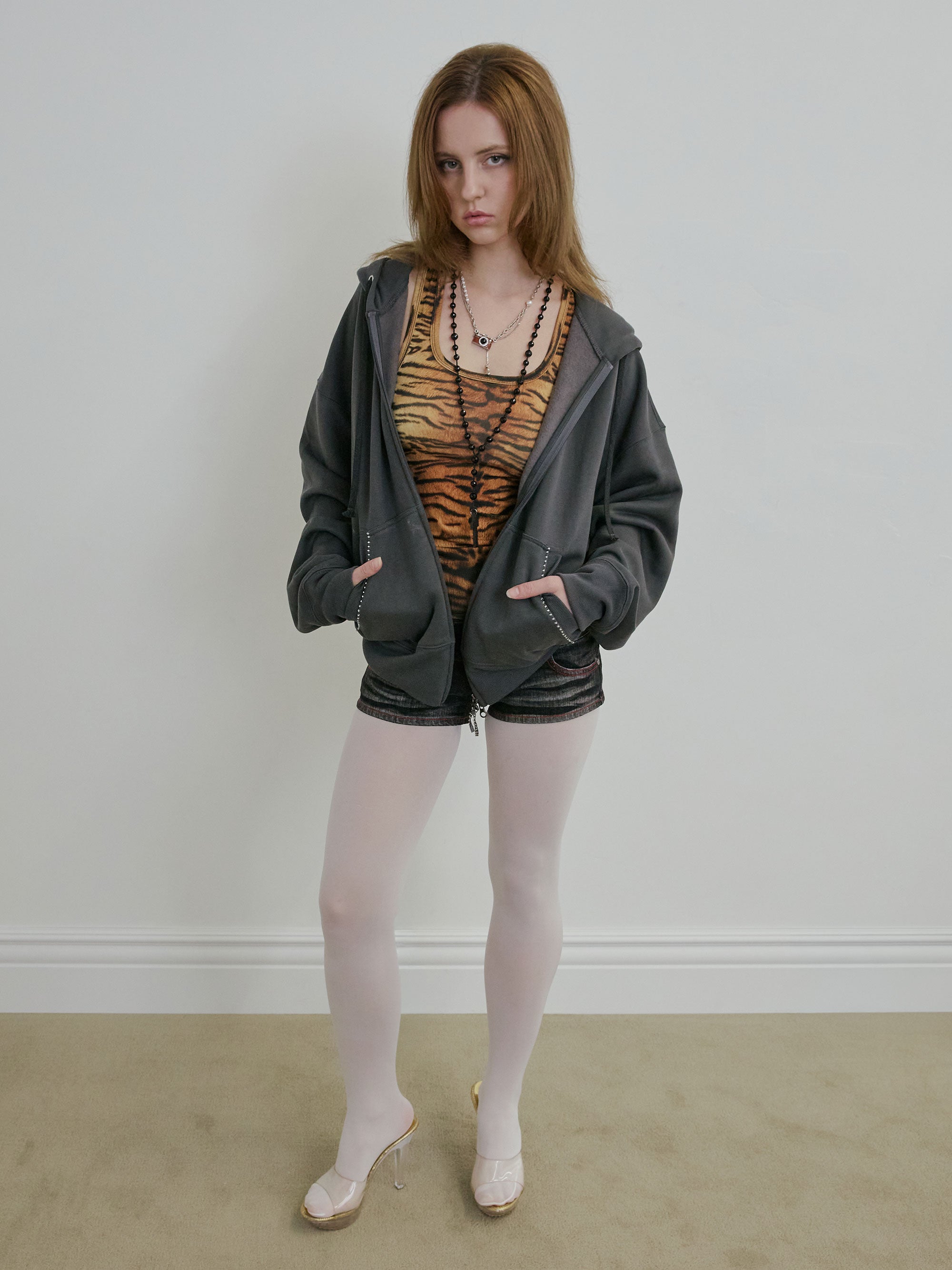 Beaded Saint Hoodie Zip-Up Charcoal – Sculptor
