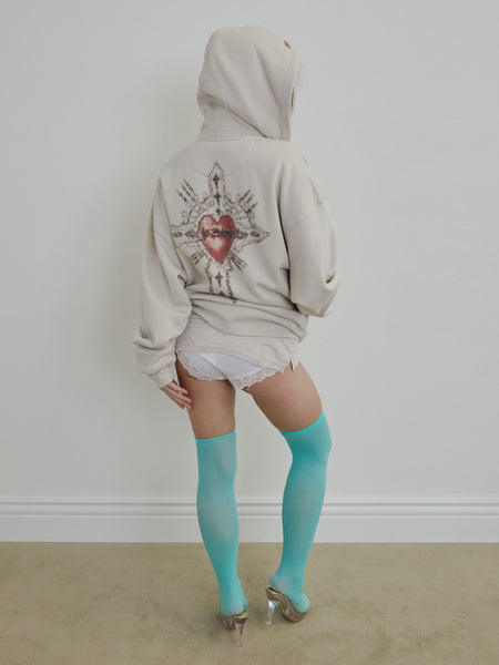 Beaded Saint Hoodie Zip-Up Dirty White – Sculptor