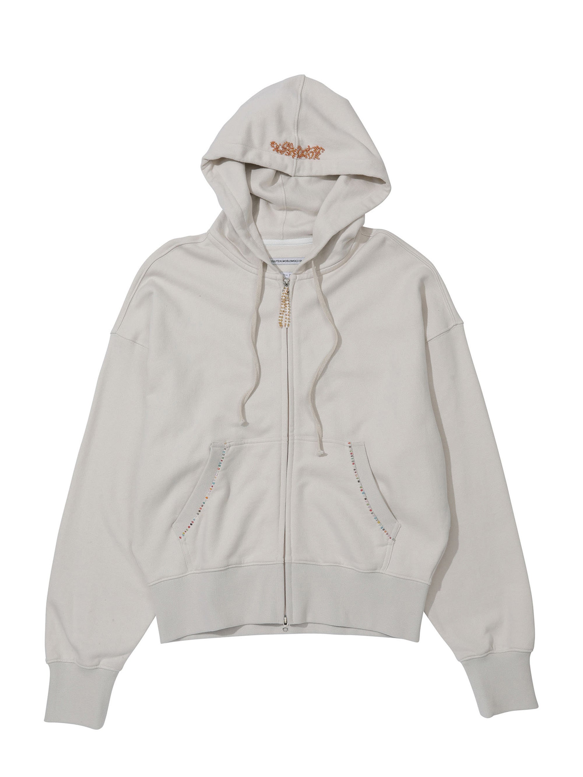Beaded Saint Hoodie Zip-Up Dirty White – Sculptor