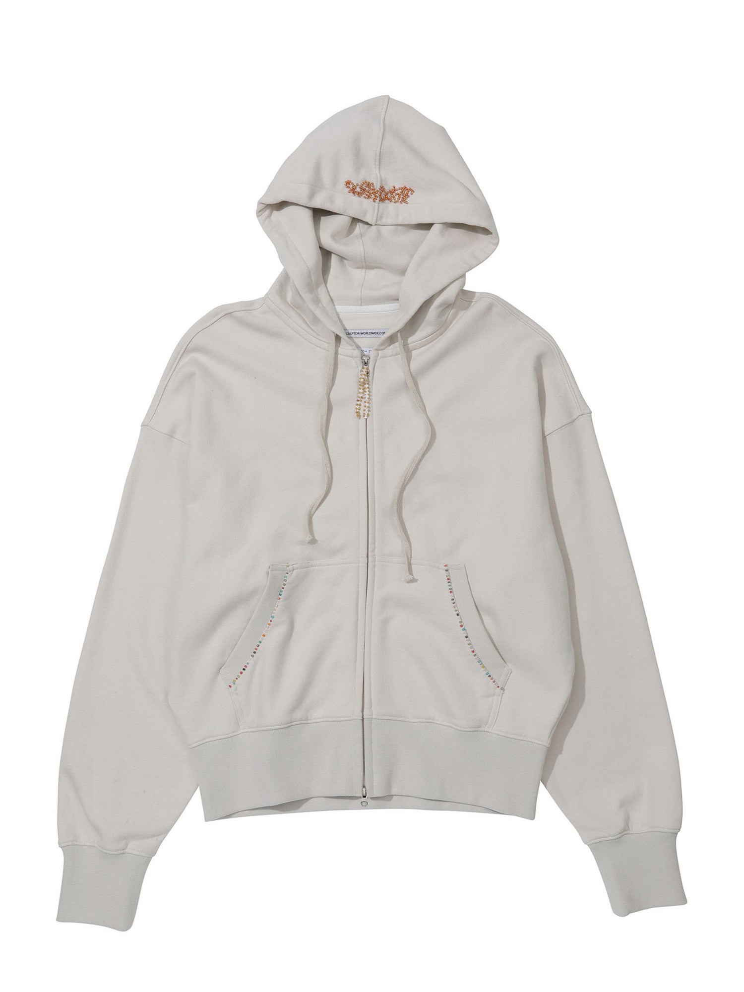 Beaded Saint Hoodie Zip-Up Dirty White