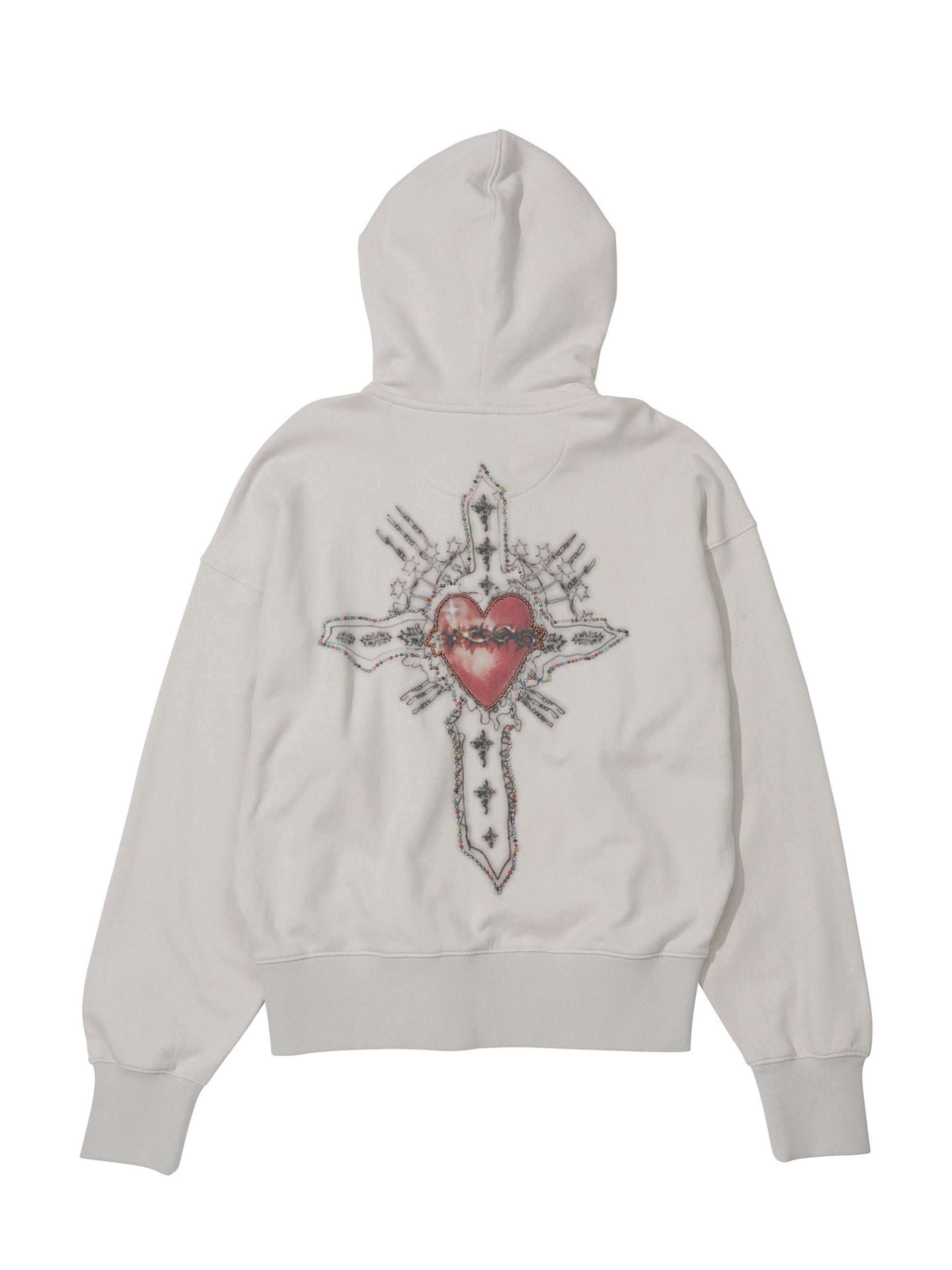 Beaded Saint Hoodie Zip-Up Dirty White – Sculptor Beaded Saint Hoodie Zip-Up Dirty White – Sculptor