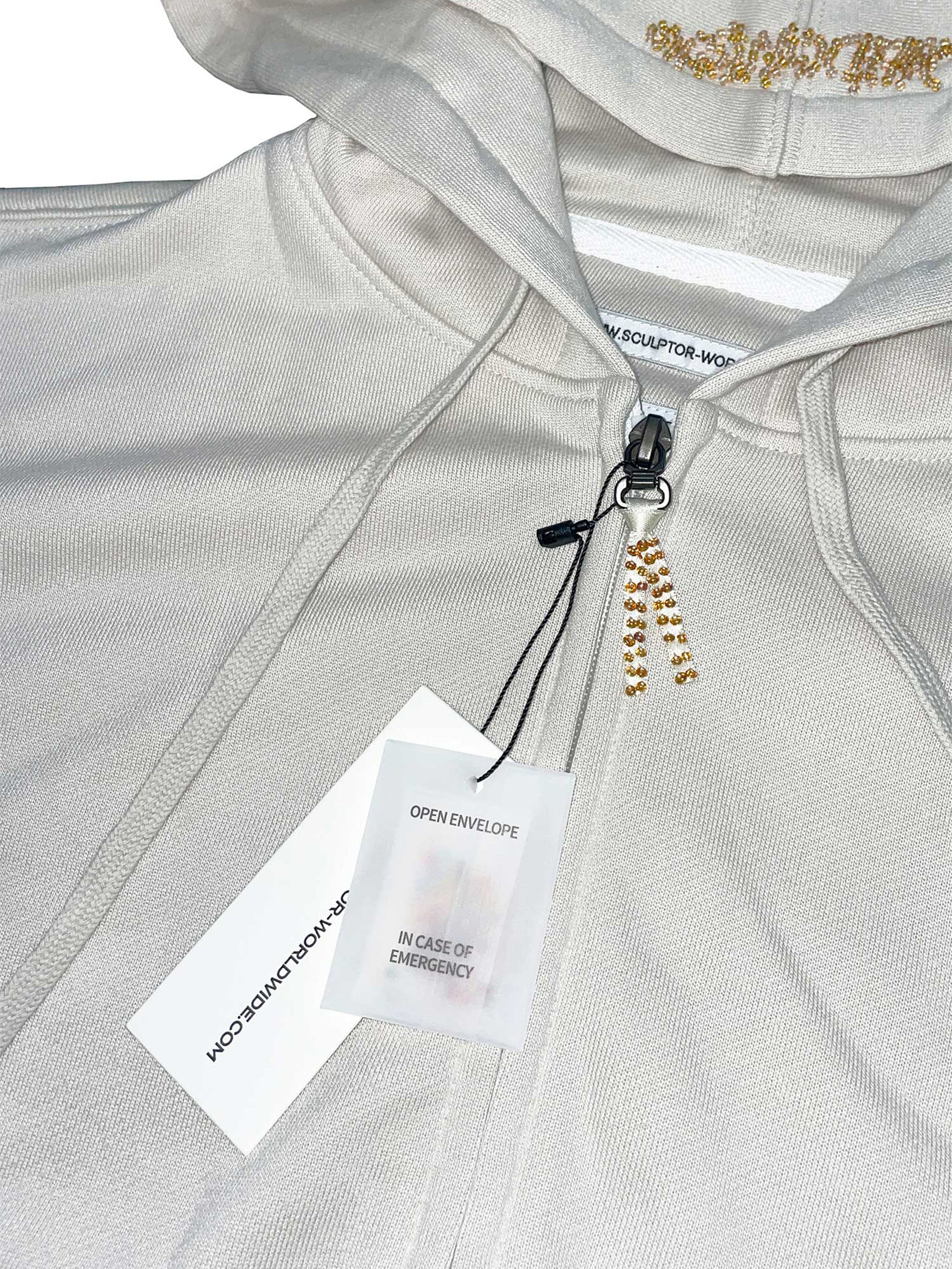 Beaded Saint Hoodie Zip-Up Dirty White – Sculptor