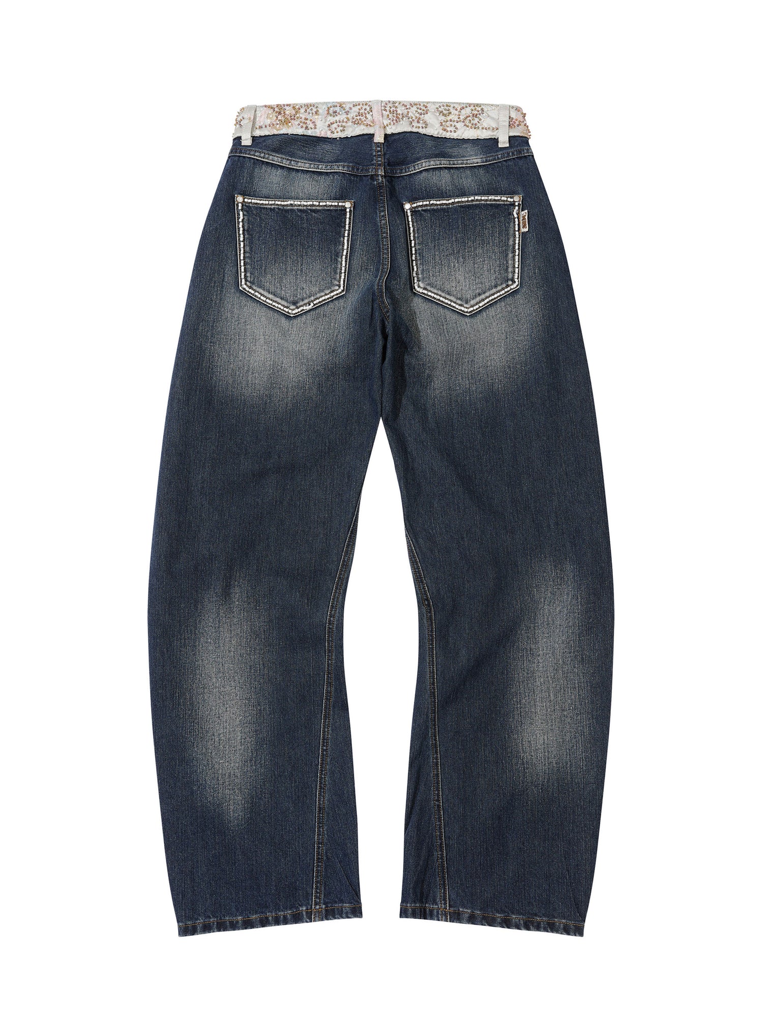 Beaded Waist Denim Pants Indigo Blue