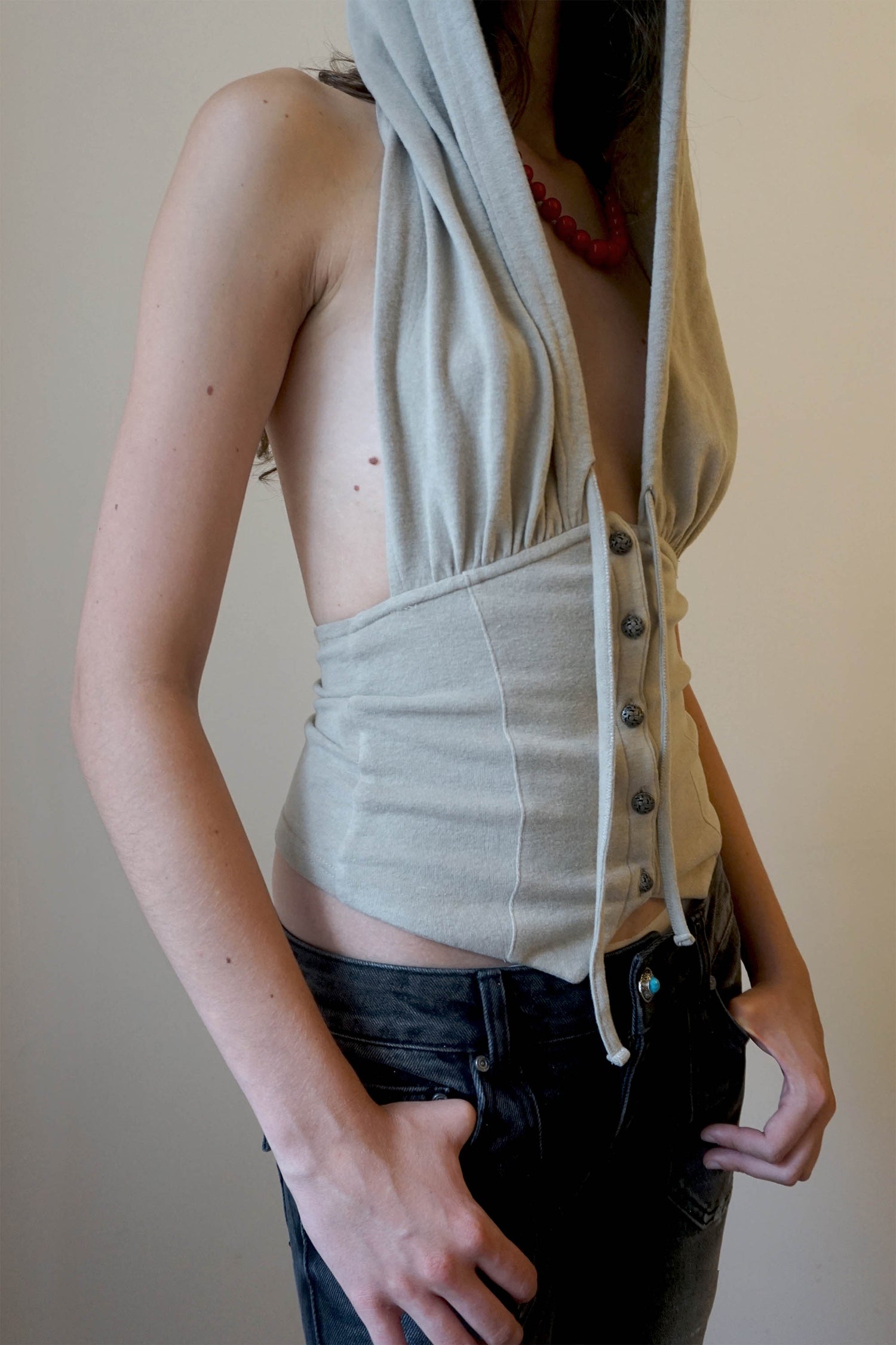 Classic Sleeveless Hoodie Beige