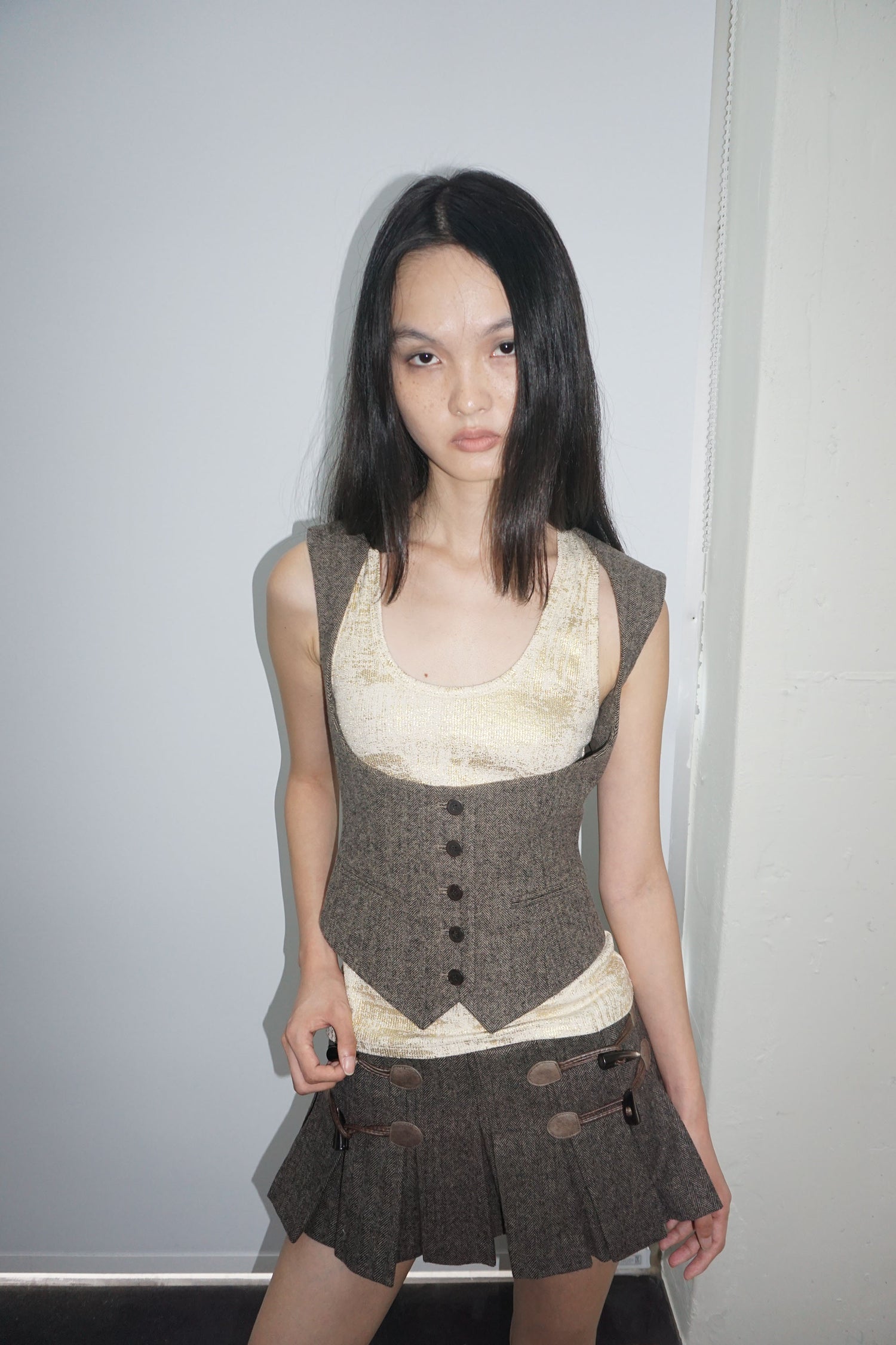 Wool Micro Wrap Skirt Beige