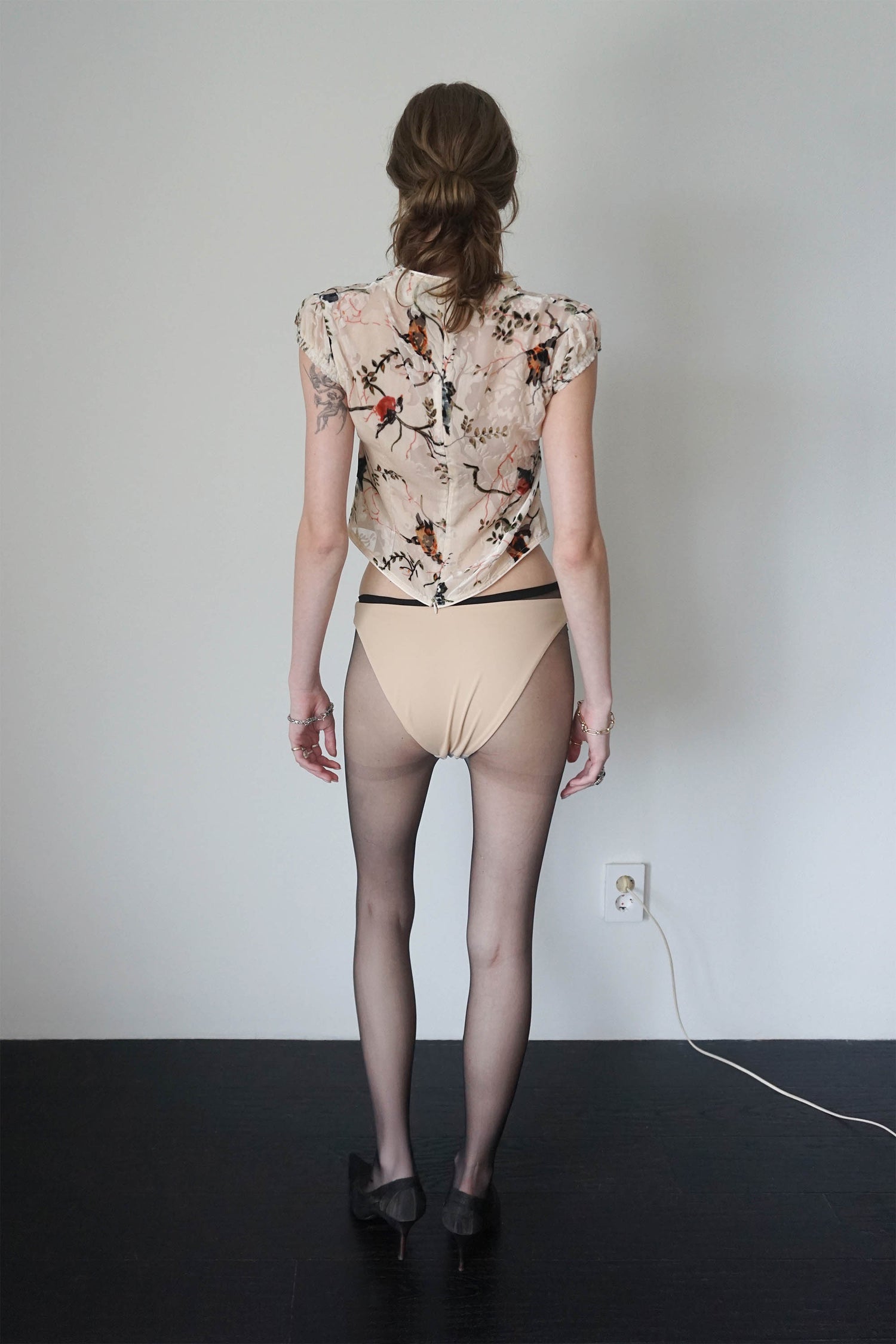 Velvet Qipao Blouse Beige