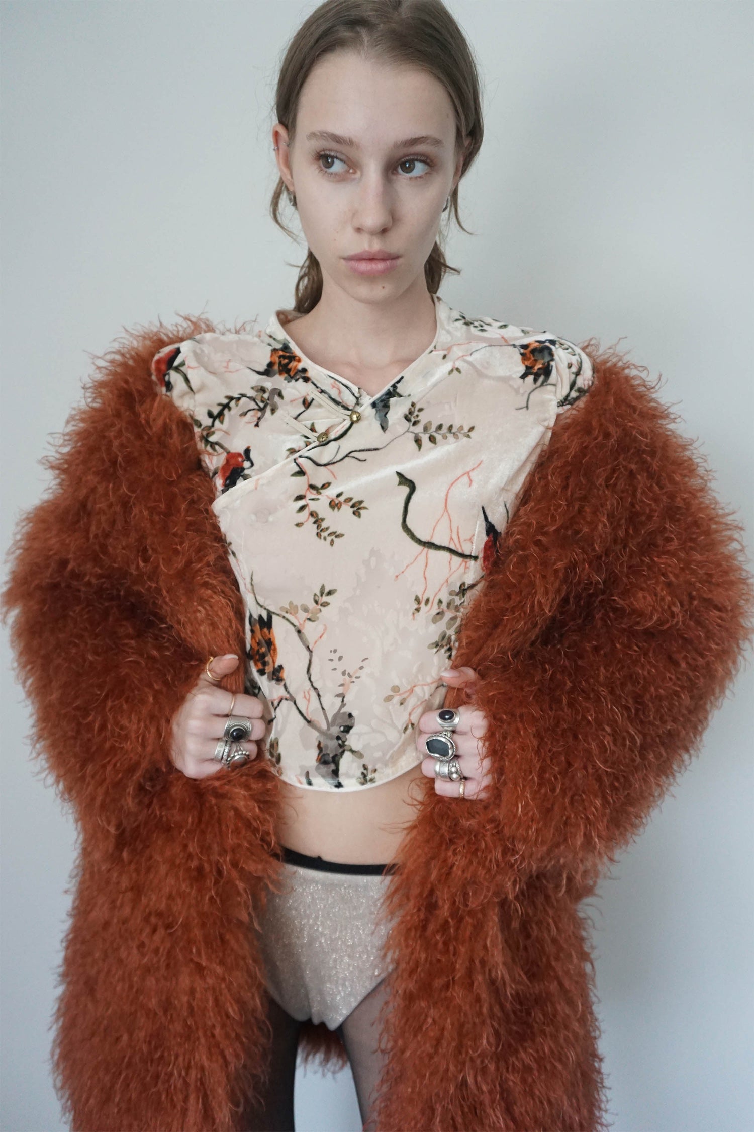 Velvet Qipao Blouse Beige
