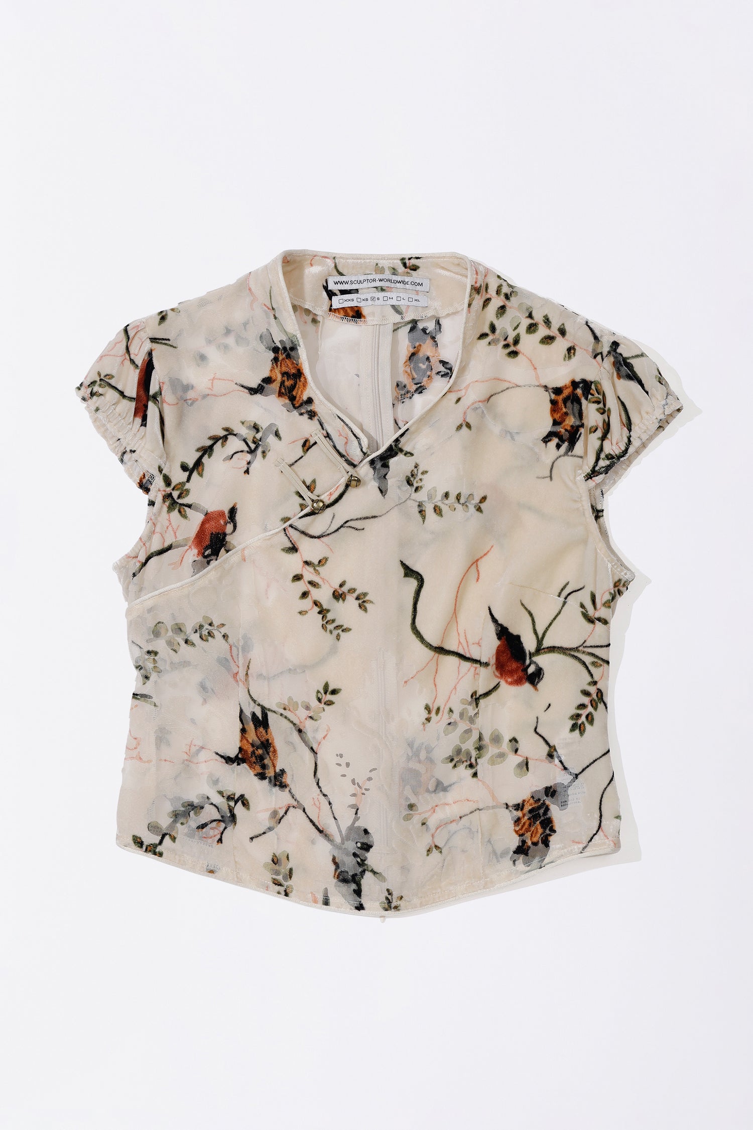 Velvet Qipao Blouse Beige