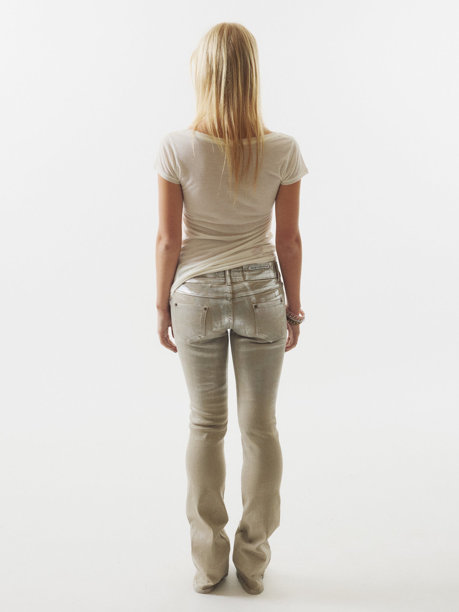 Metallic Bootcut Denim Beige/Silver
