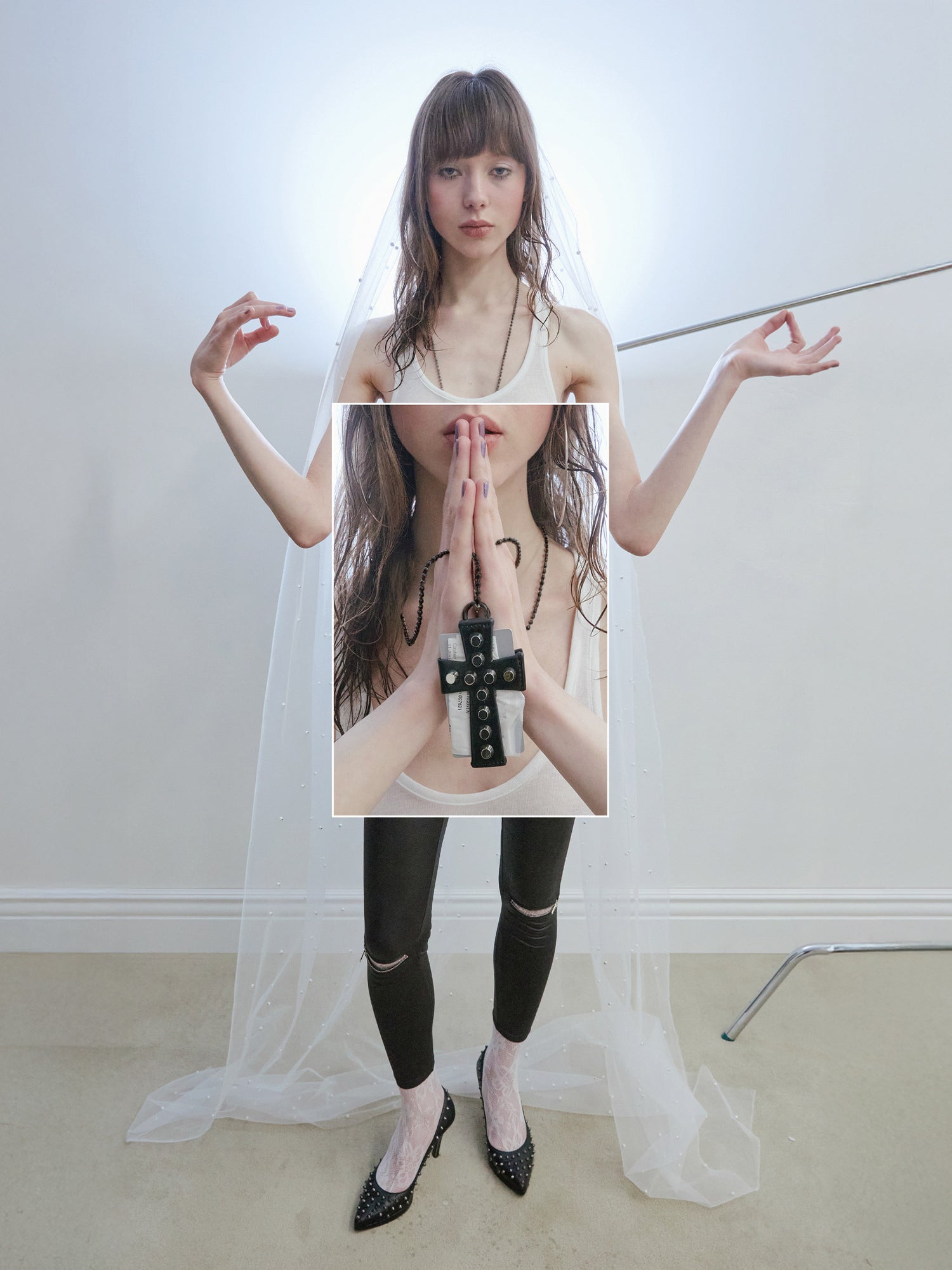 Cross Stud Strap Wallet Black