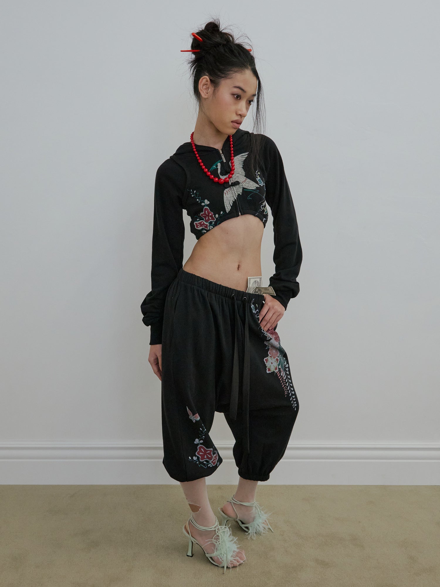 Zen Crop Hooded Zip-Up Black