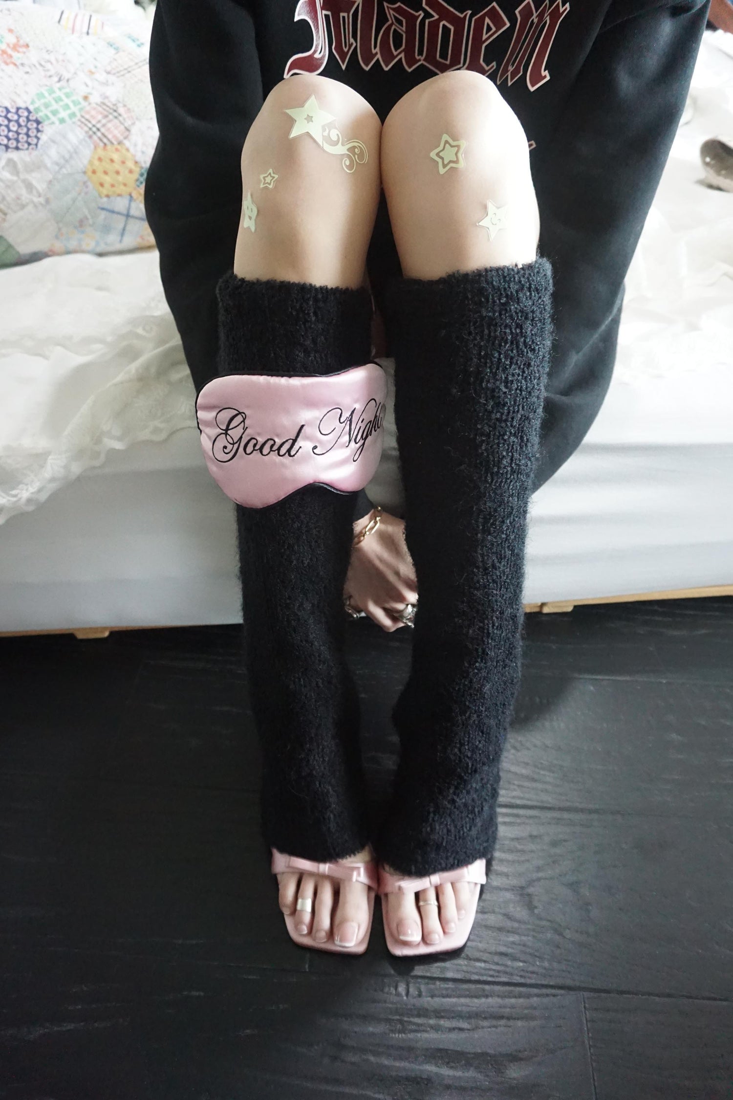 Button Back Leg Warmers Black