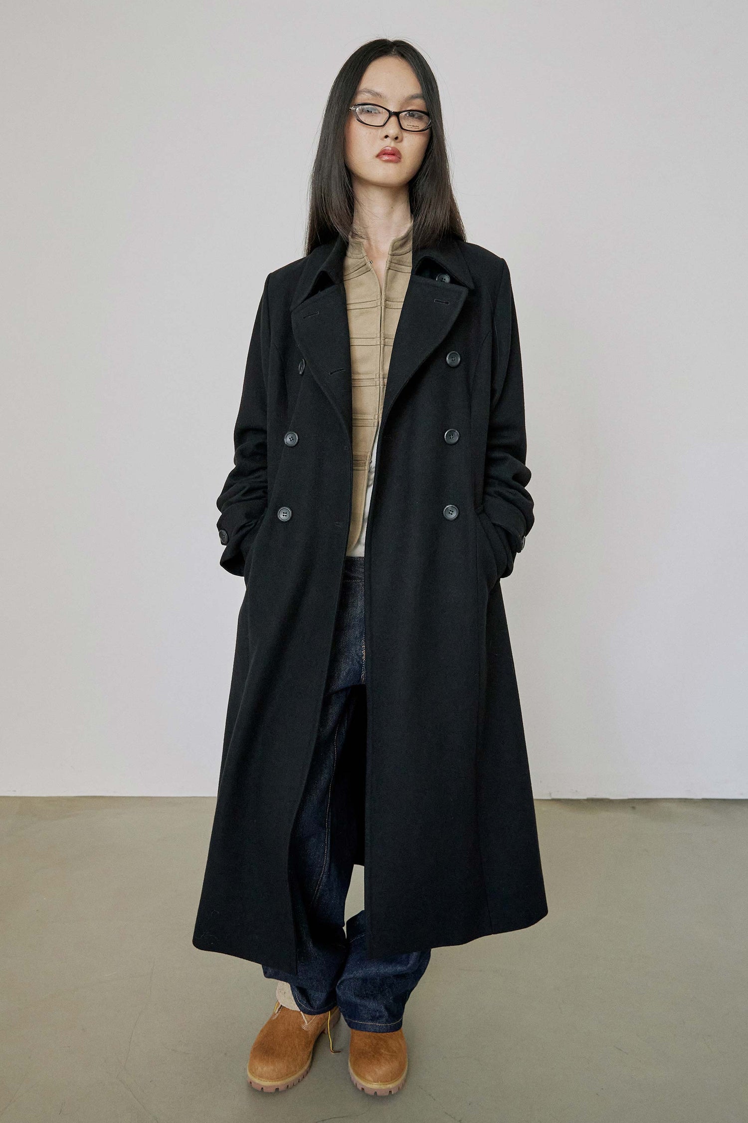 Tailored Wool Long Coat Black