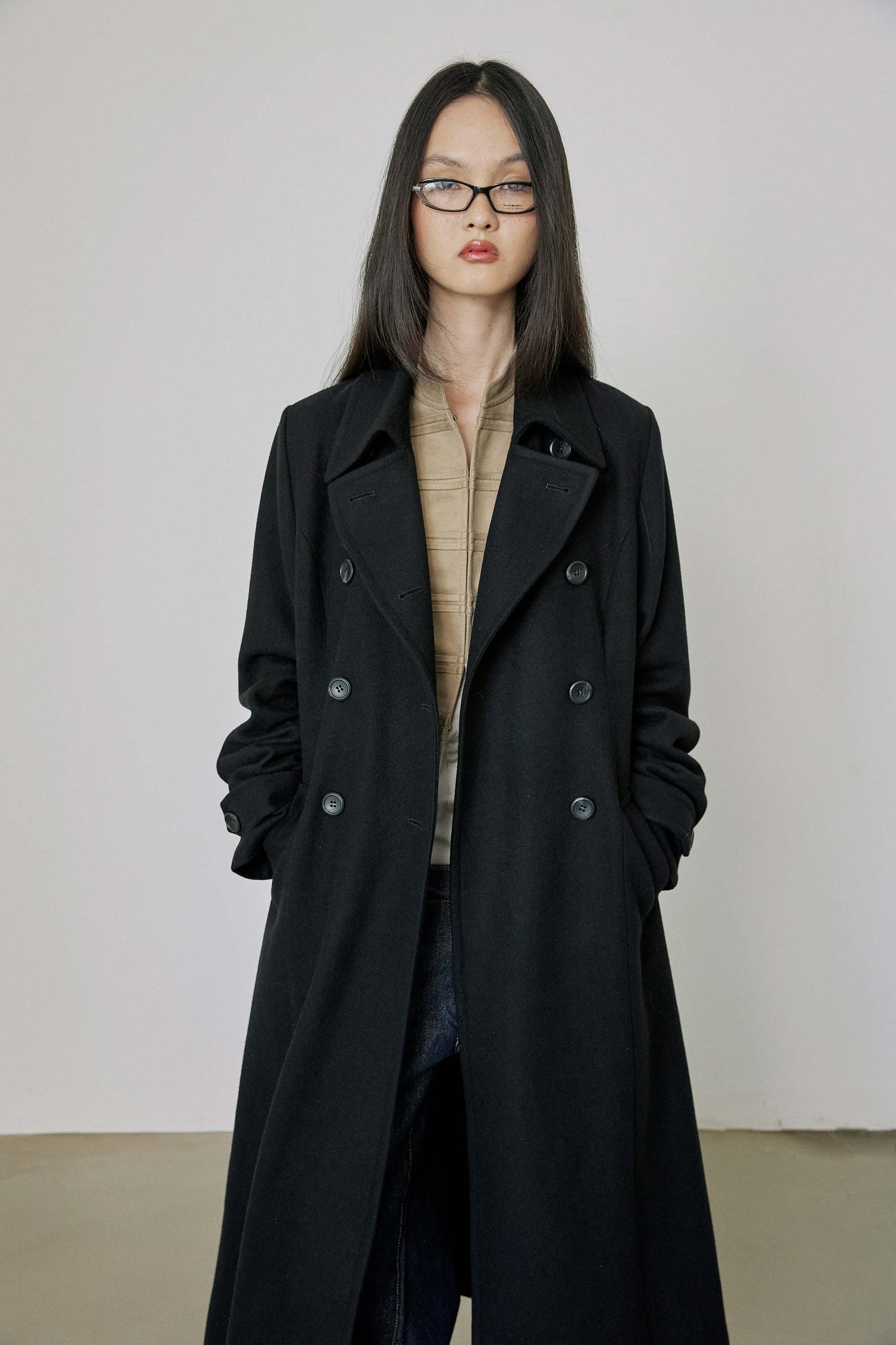 Tailored Wool Long Coat Black