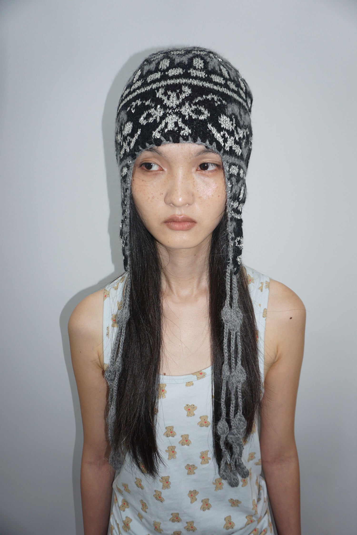 Sequin Nordic Earflap Beanie Black