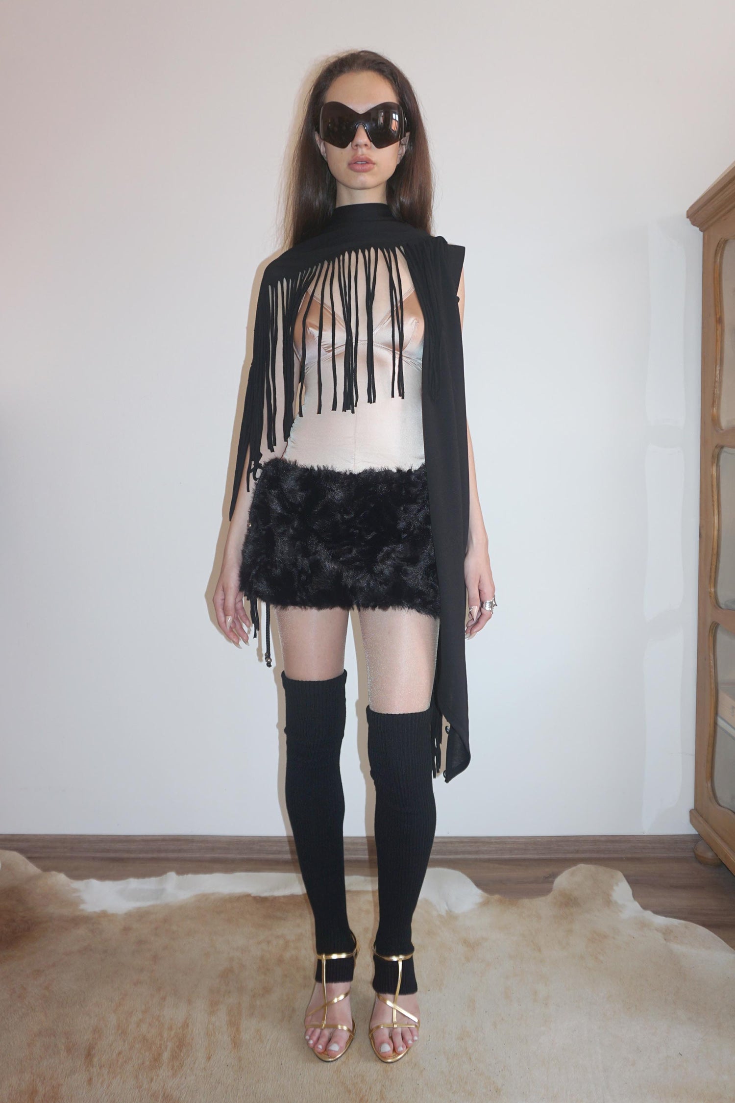 Versatile Fringe Cape Black