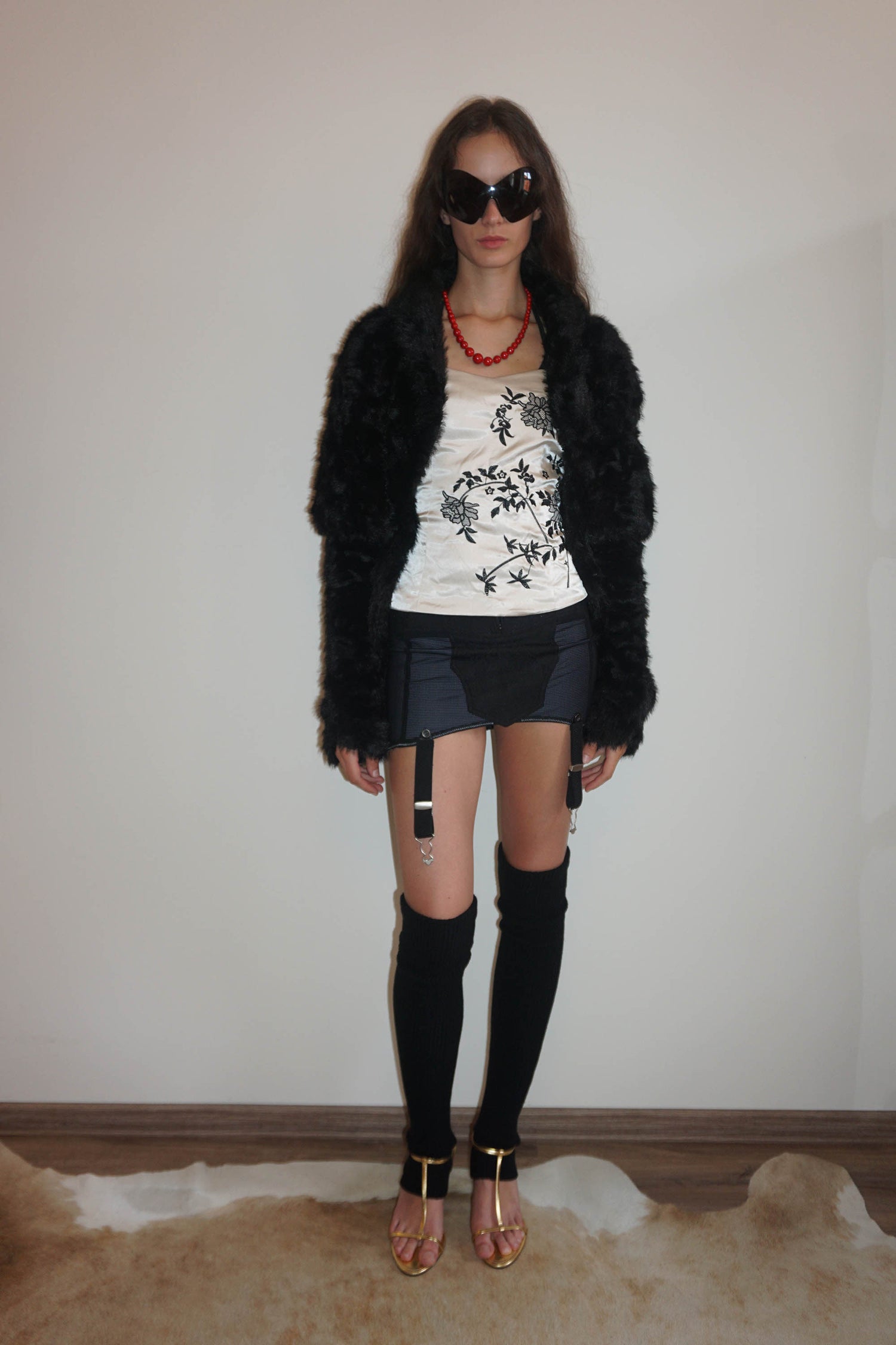 Faux Fur Corset Jacket Black