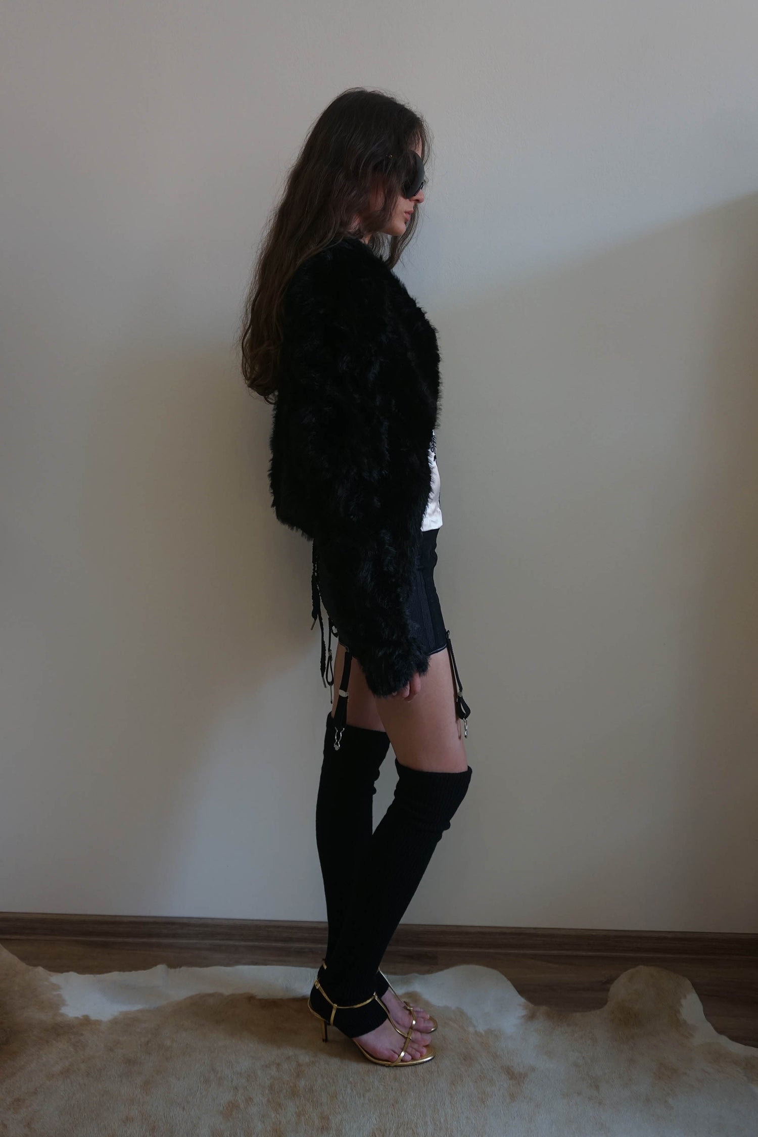 Faux Fur Corset Jacket Black