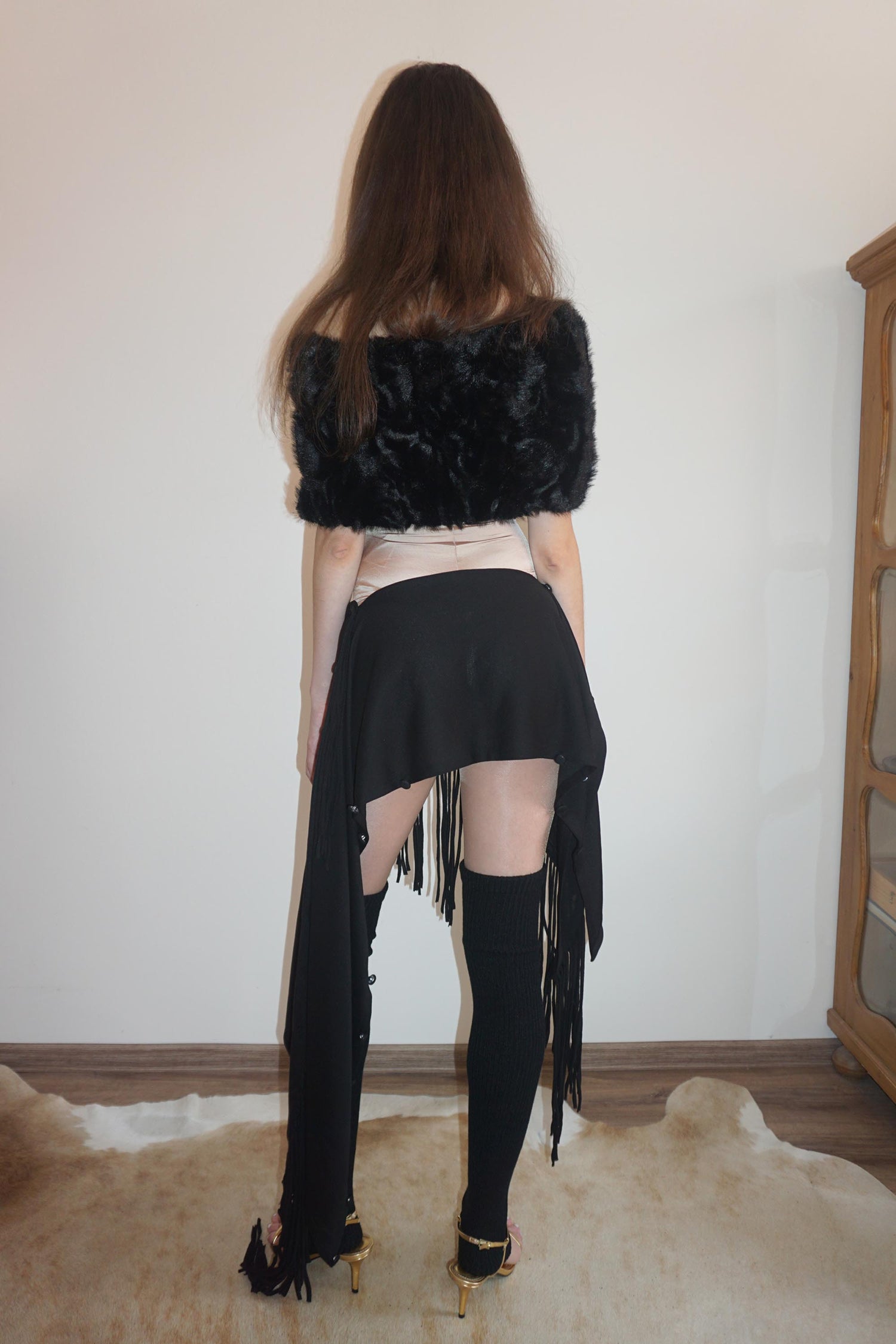 Versatile Fringe Cape Black